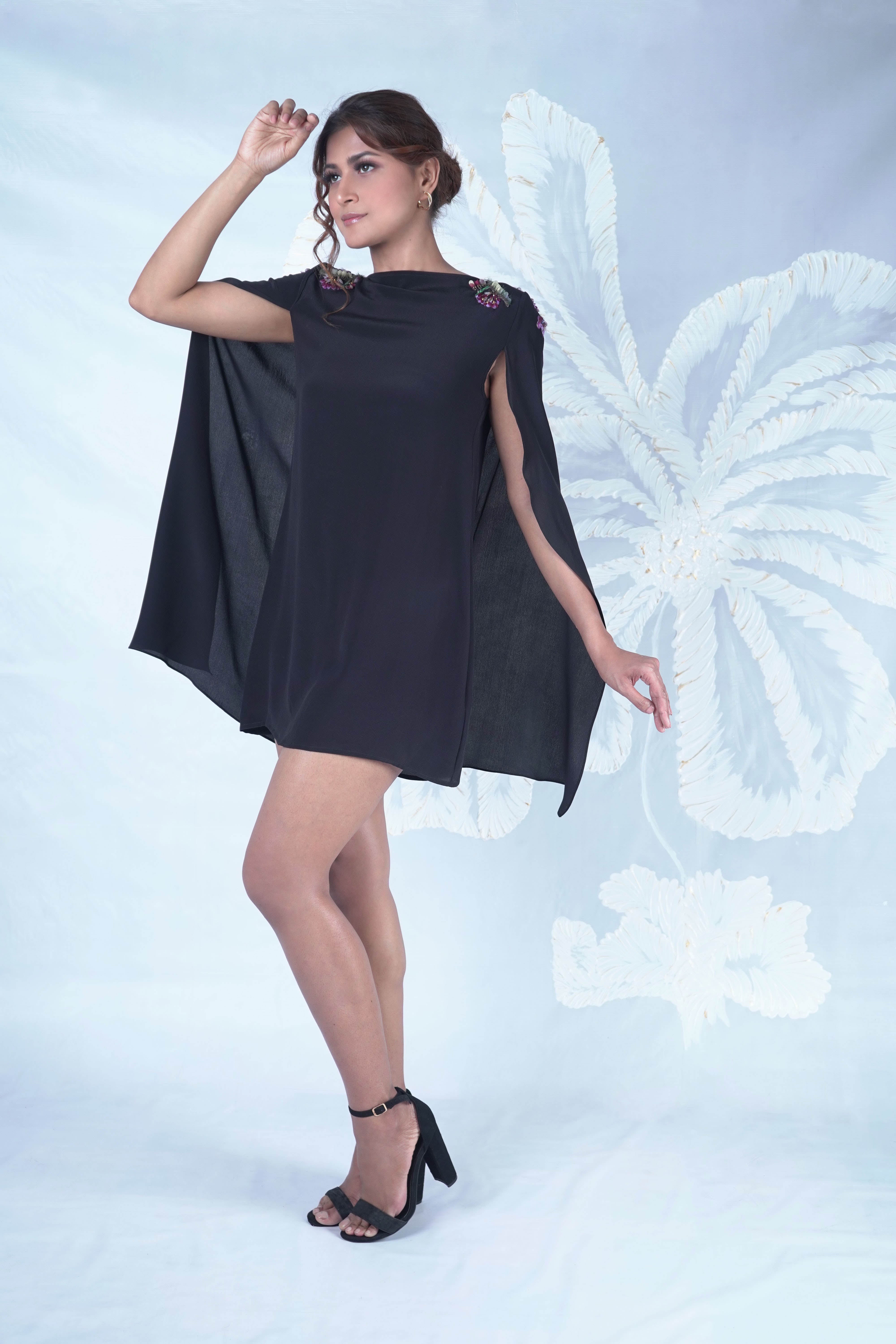 ELAN BLACK CAPE DRESS