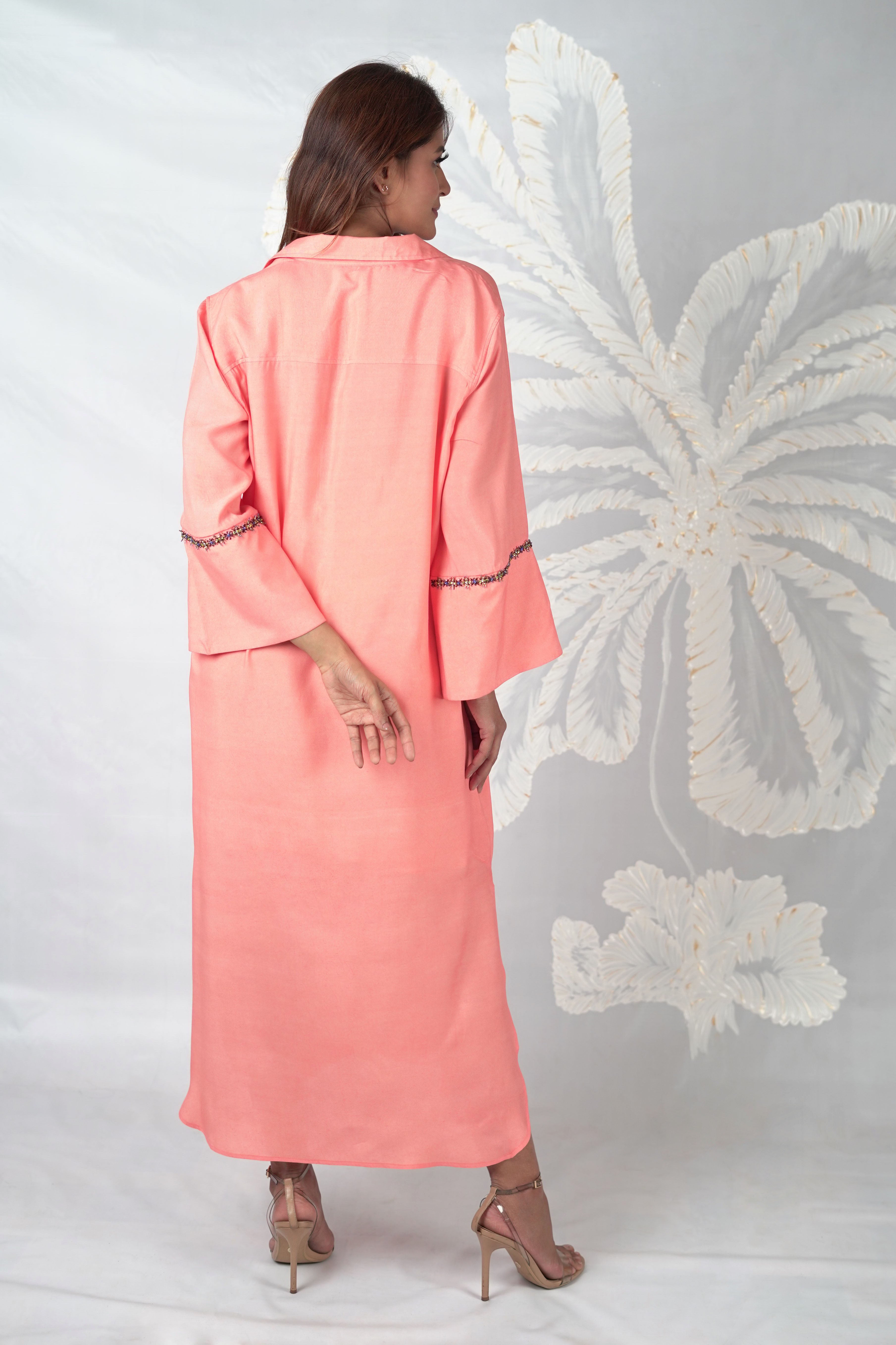 MIRA PAPAYA EMBROIDERED LONG DRESS