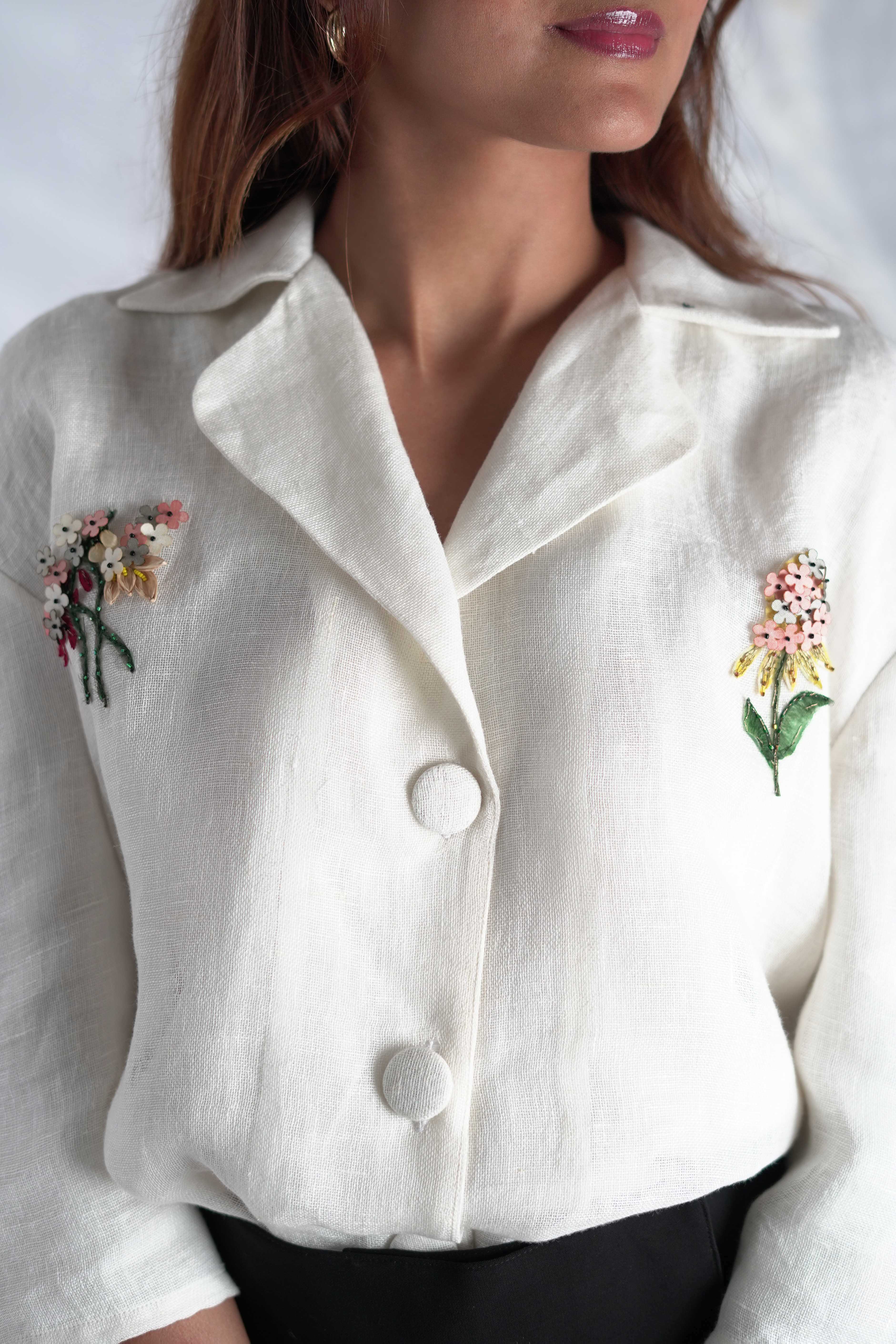 EVARA WHITE EMBROIDERED SHIRT