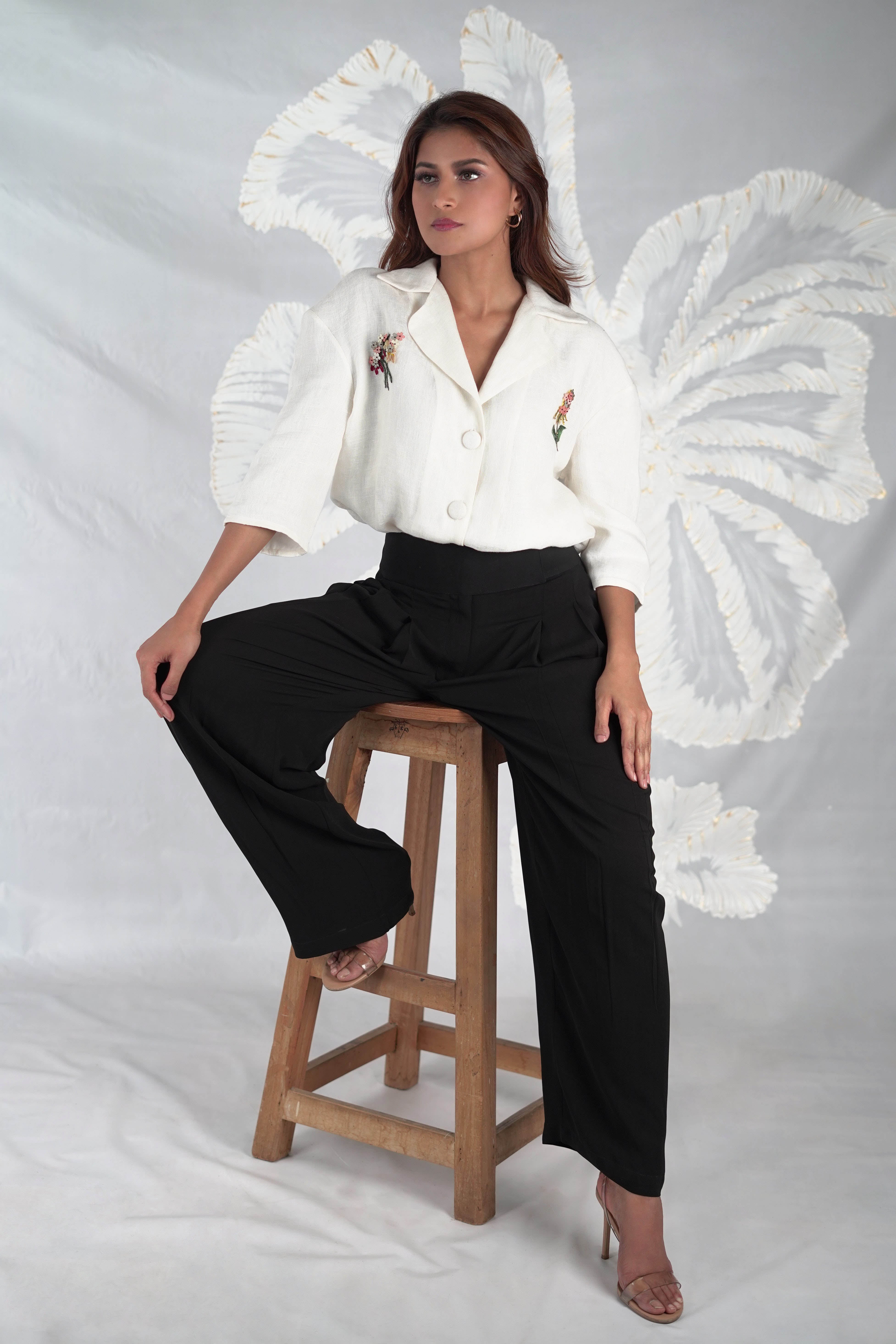 EVARA WHITE EMBROIDERED SHIRT