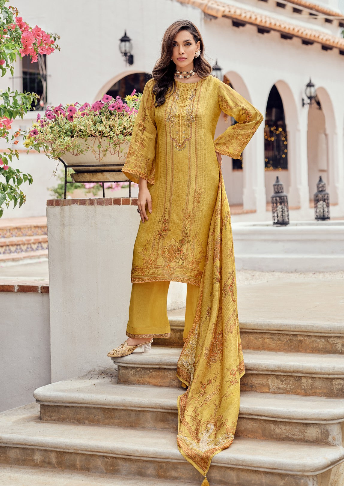 Mustard kurta set with hand work