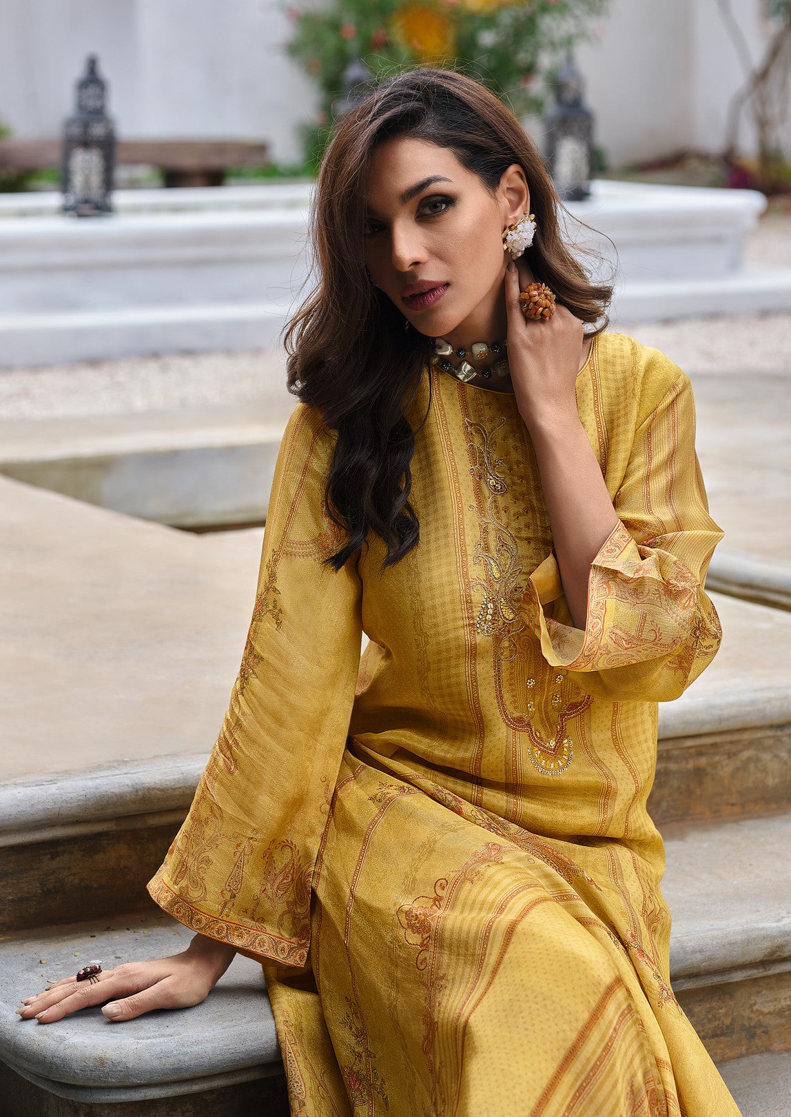 Mustard kurta set with hand work