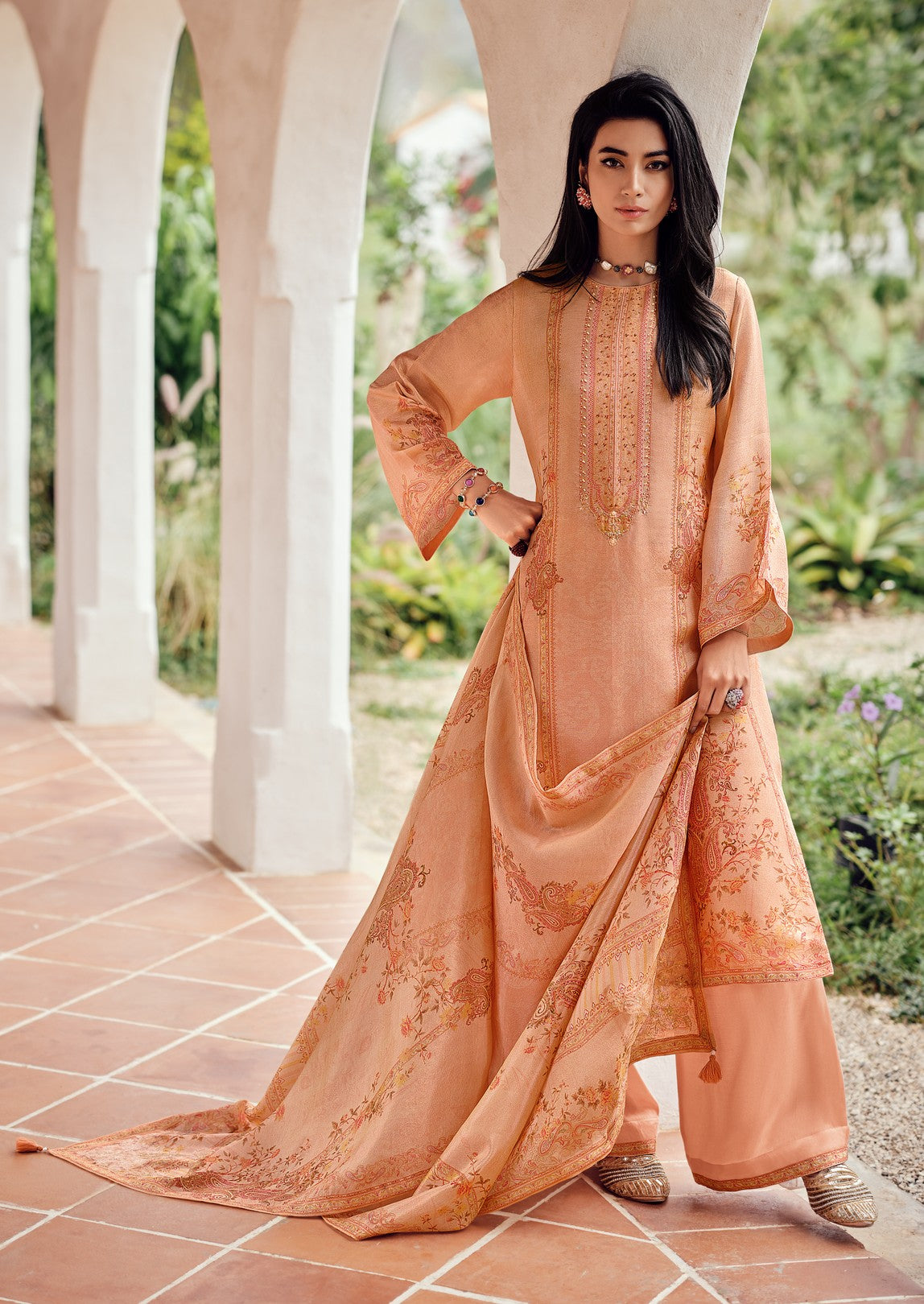 Apricot kurta set with hand work