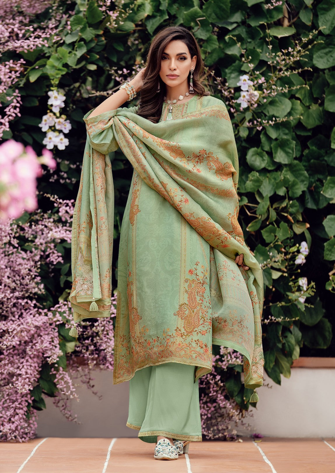 Mint kurta set with hand work