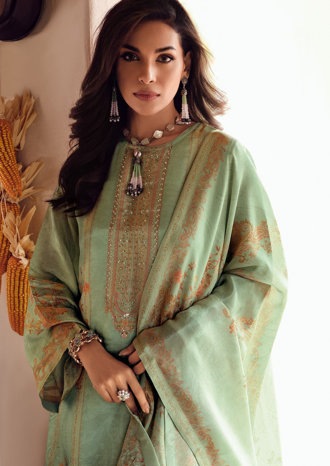 Mint kurta set with hand work