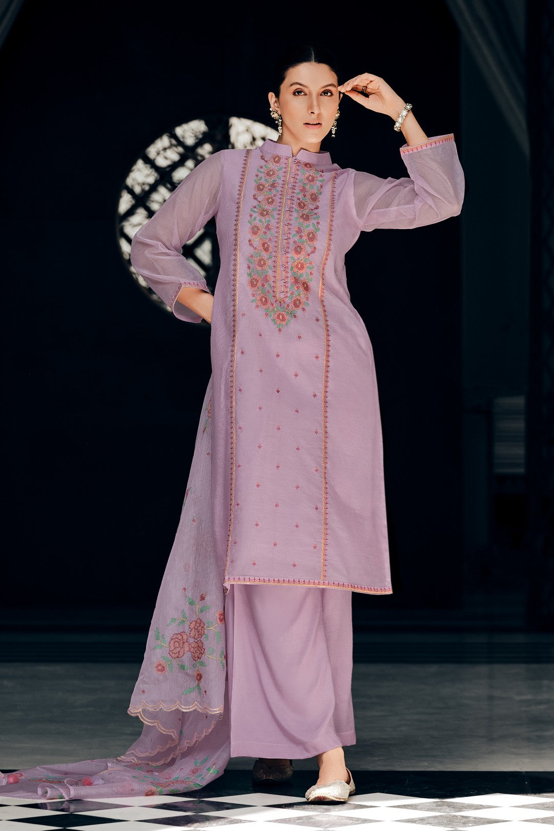 Lilac embroidered kurta set