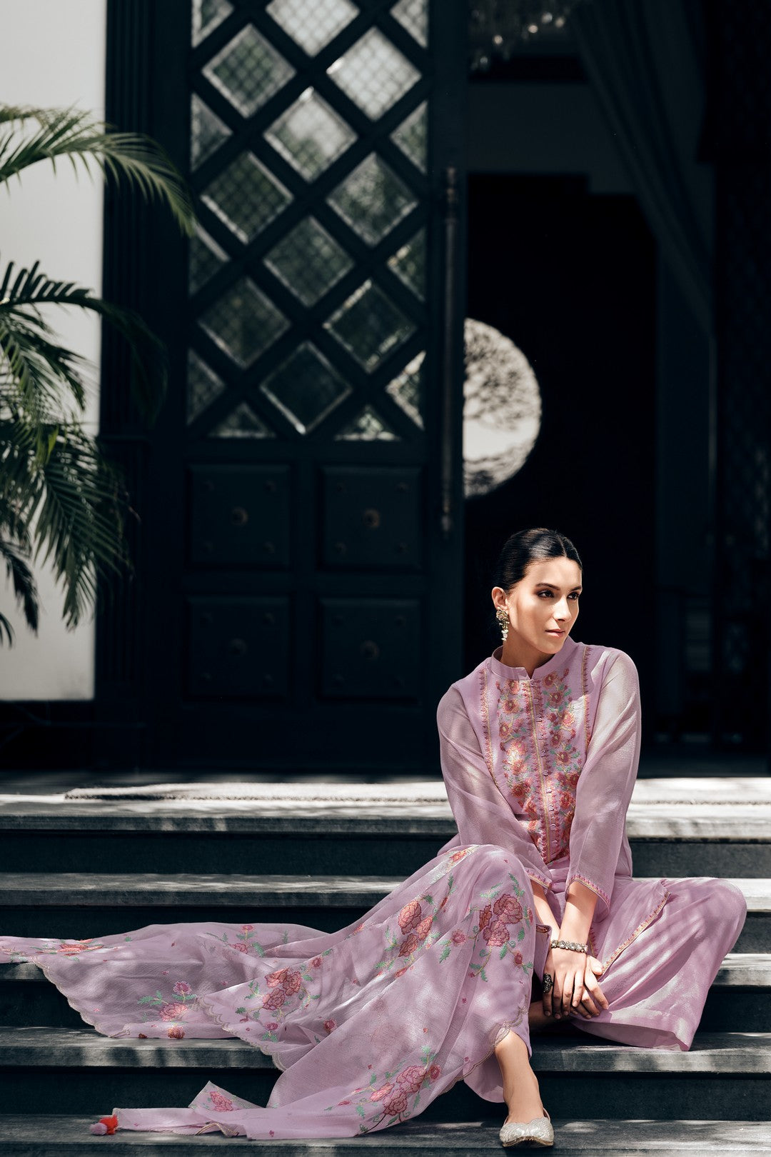 Lilac embroidered kurta set