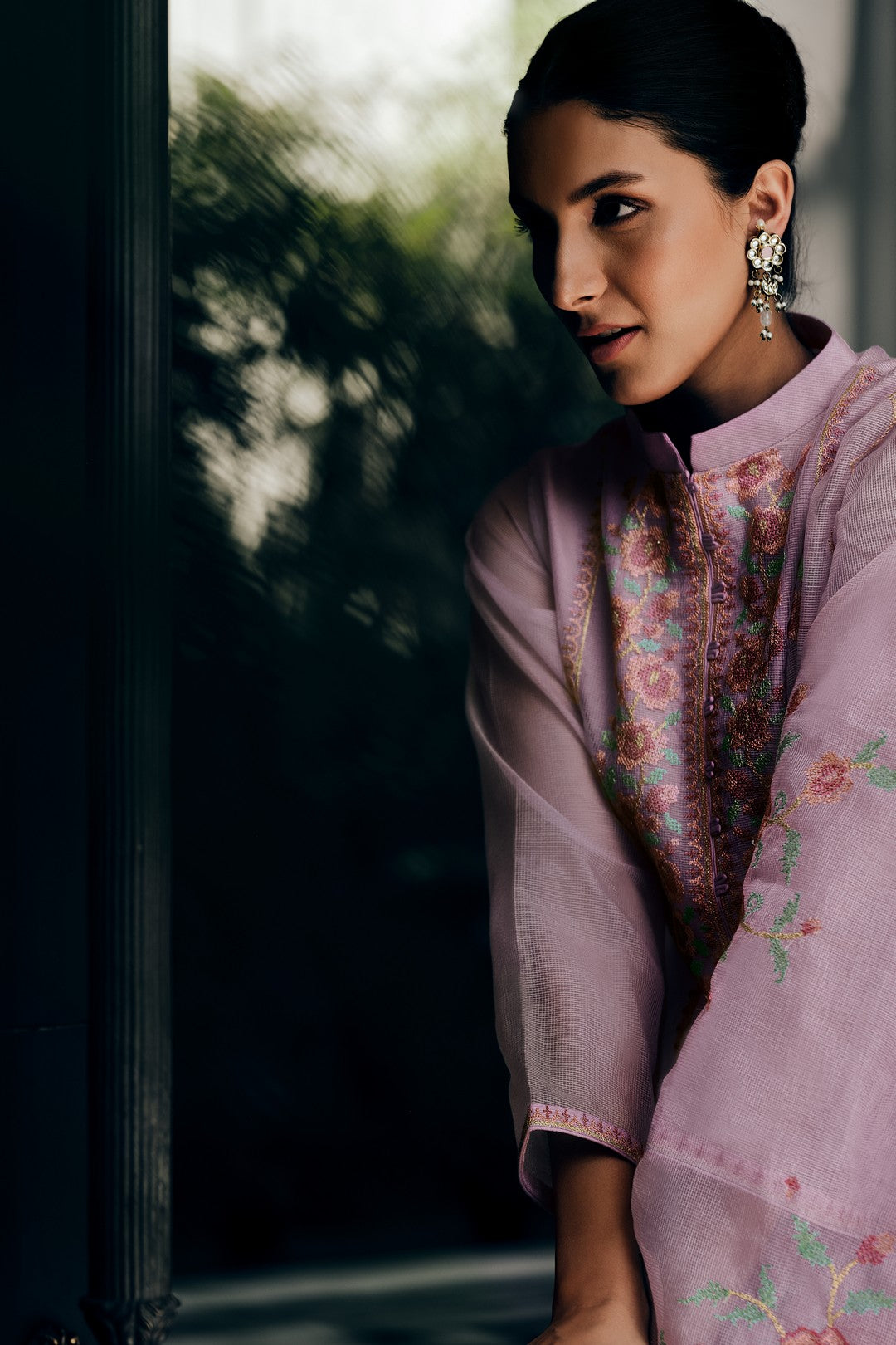 Lilac embroidered kurta set