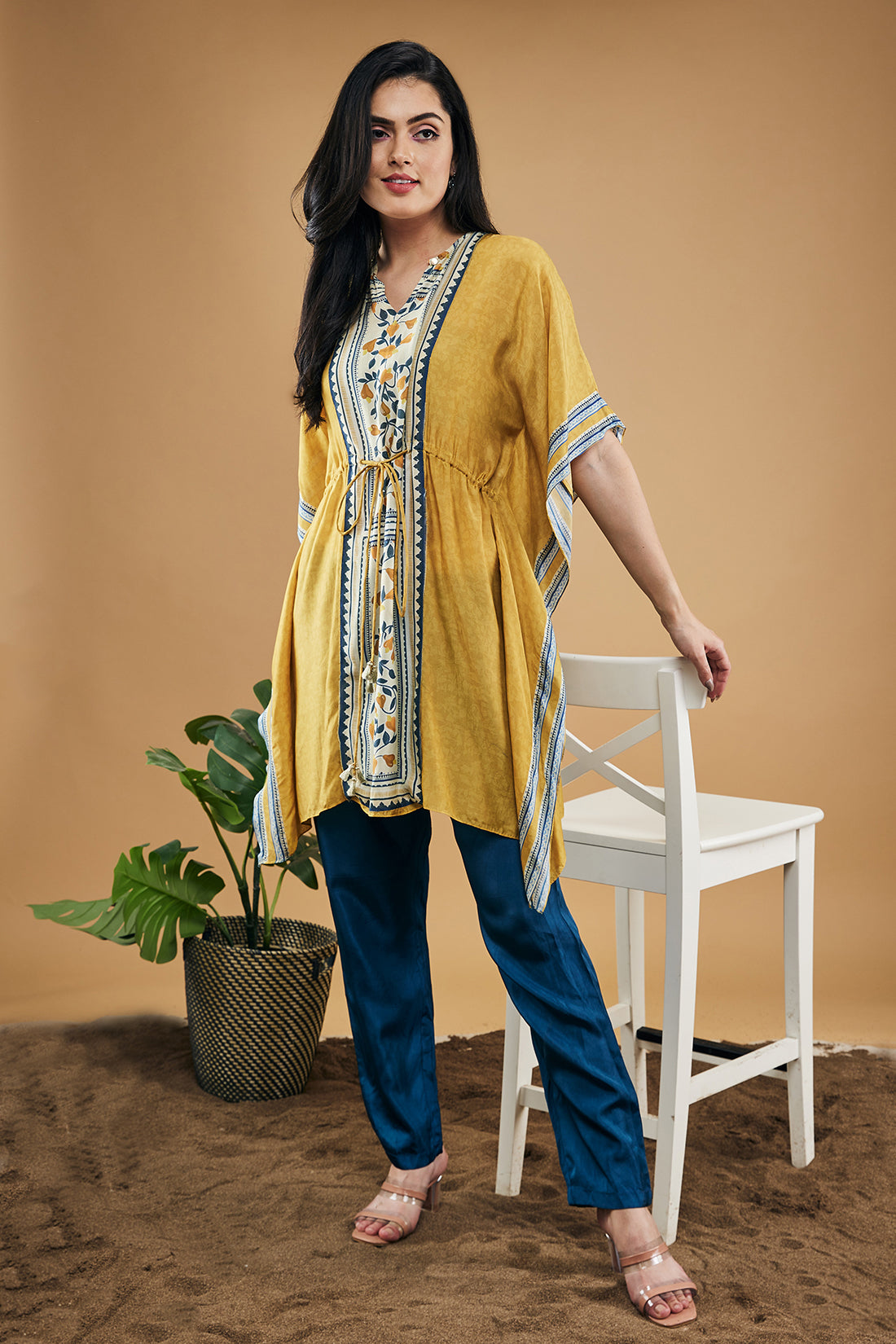 Bird And Tile Printed Kaftan Top With Pants