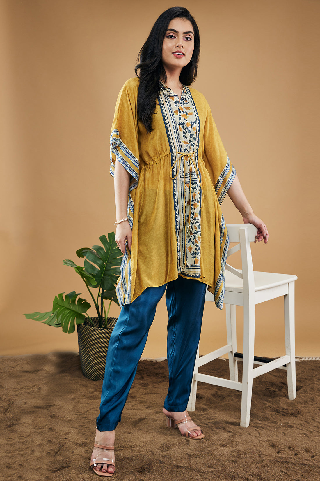 Bird And Tile Printed Kaftan Top With Pants