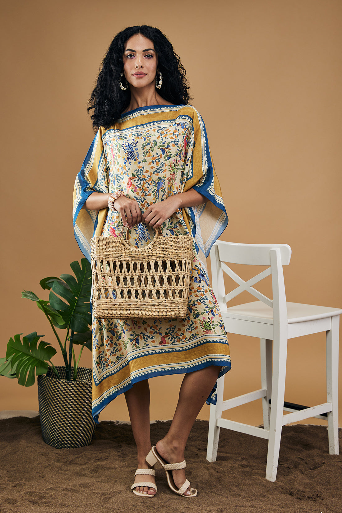 Bird And Tile Printed Kaftan Dress