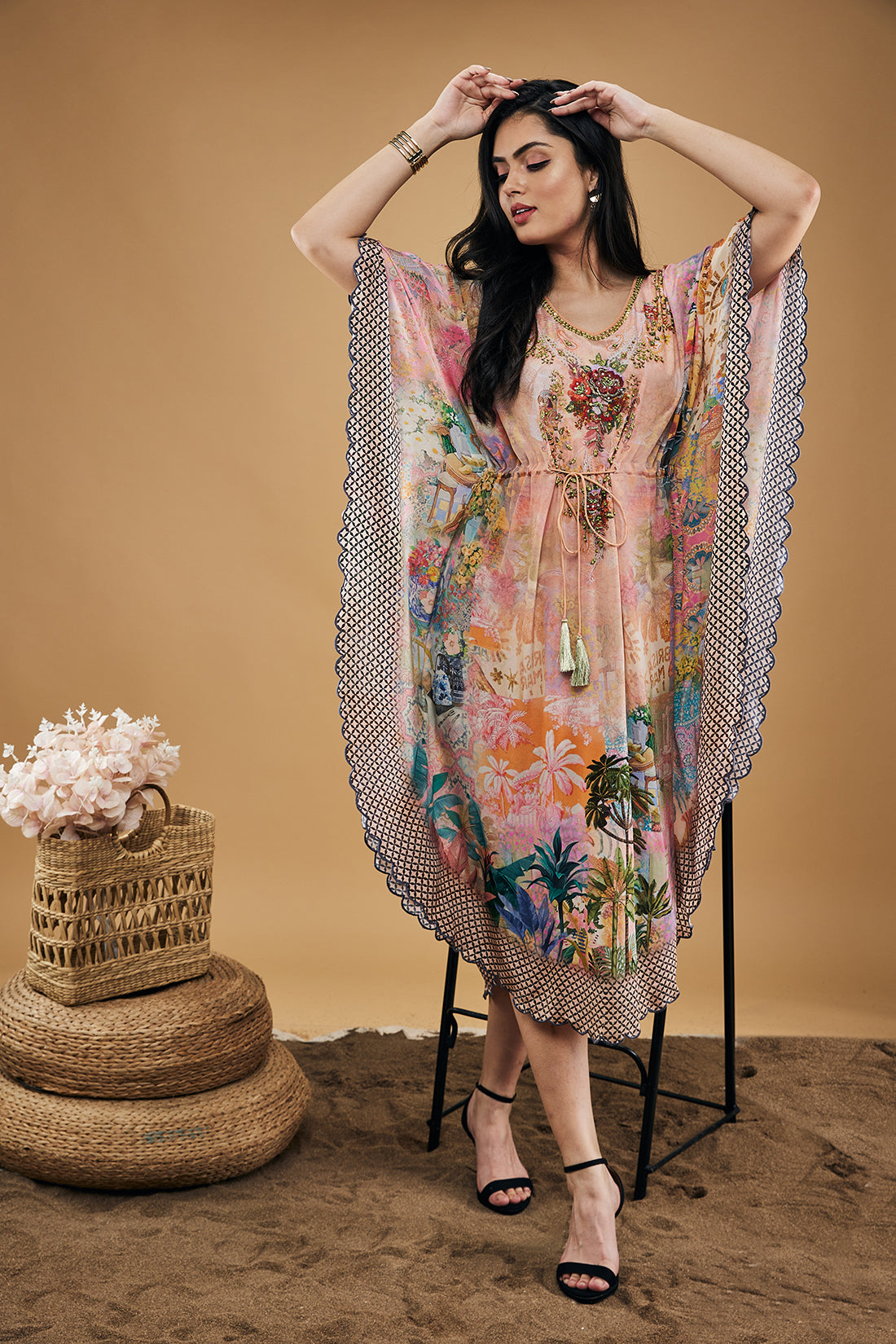 Tropical Twilight Embellished Kaftan Dress