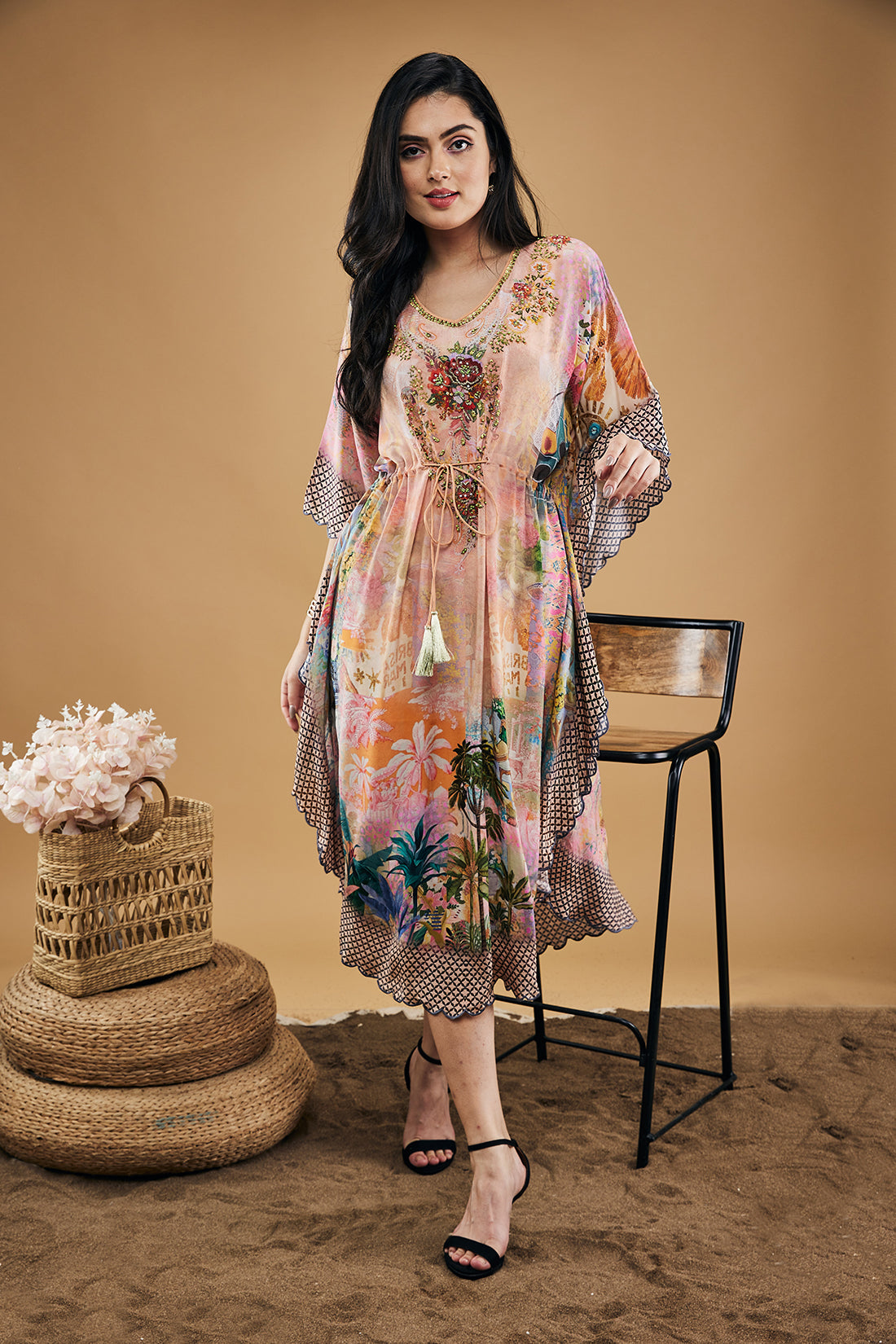 Tropical Twilight Embellished Kaftan Dress