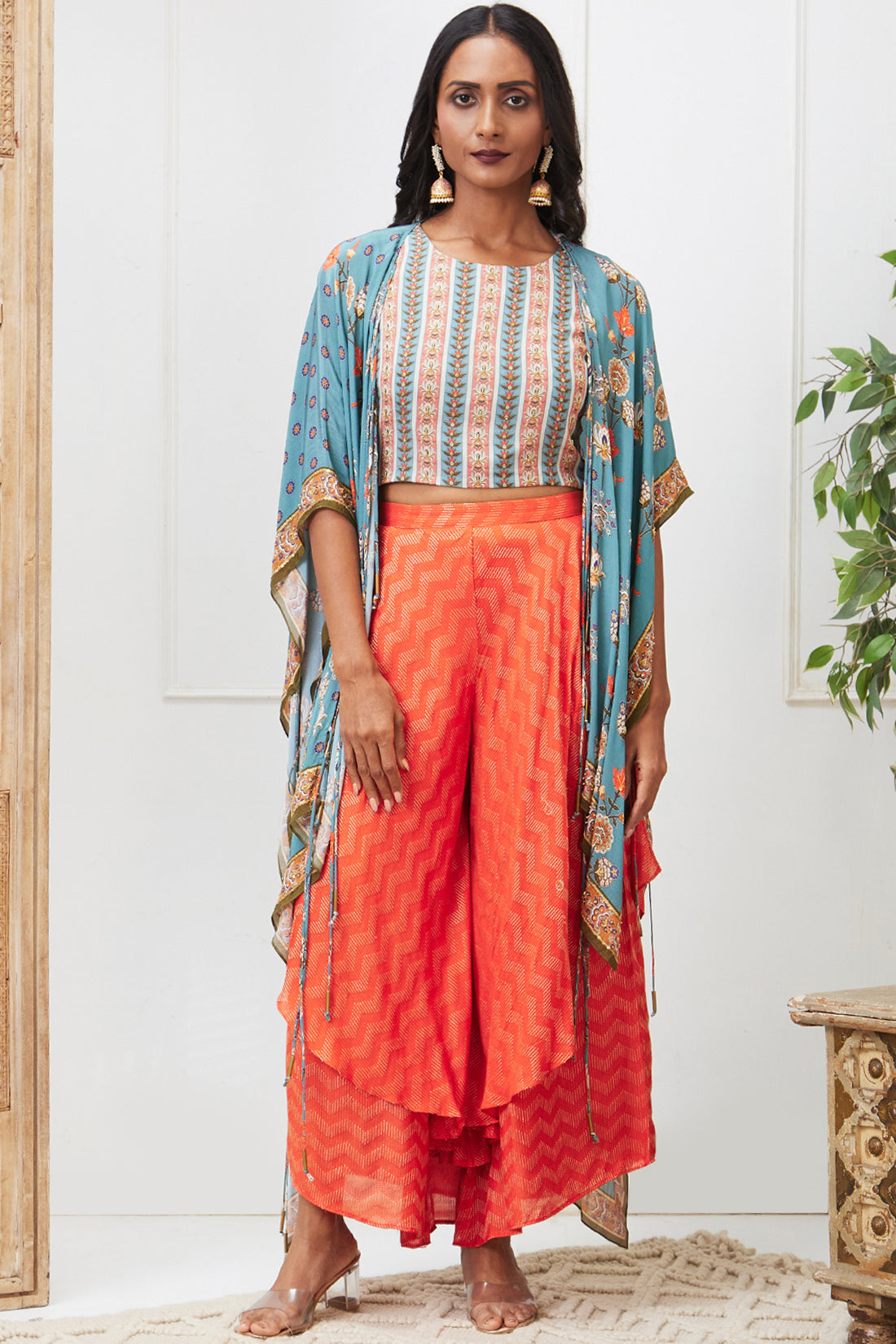 Tabriz embroidered Drape Pant Set With Jacket