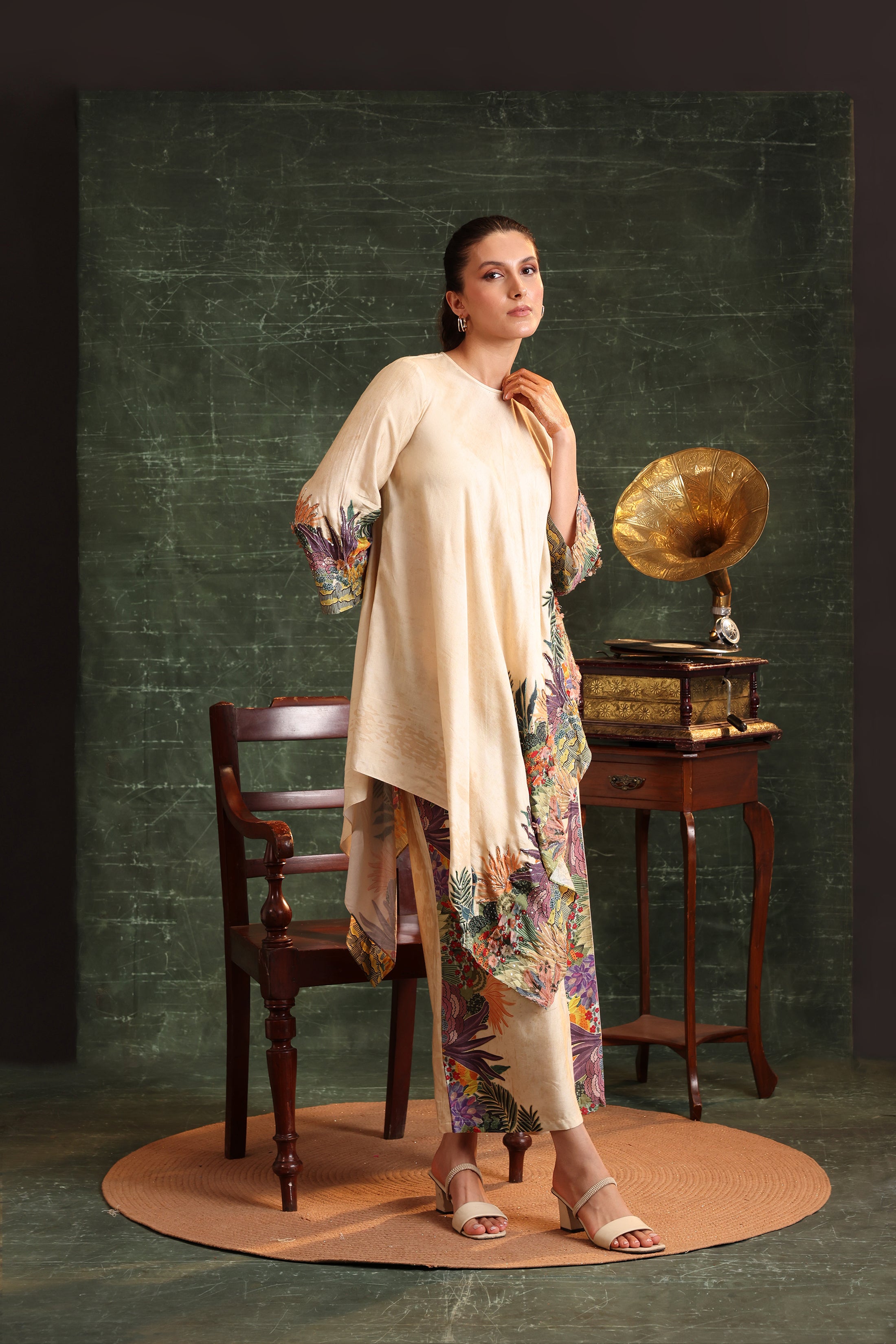 Kaira emblished Asymmetric  kurta set