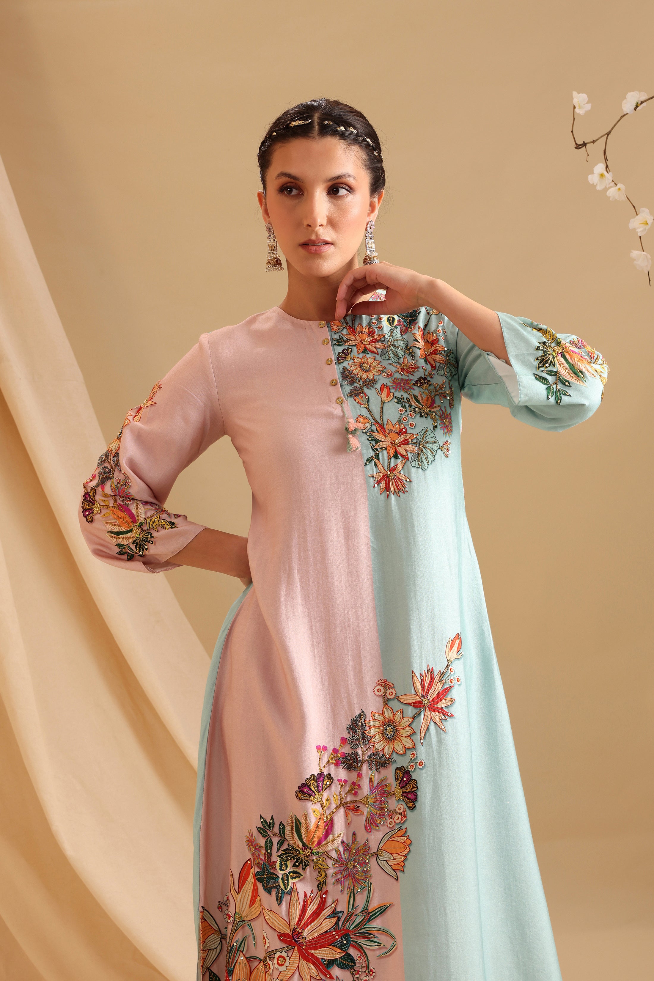 Aarani embellished colourblock dress