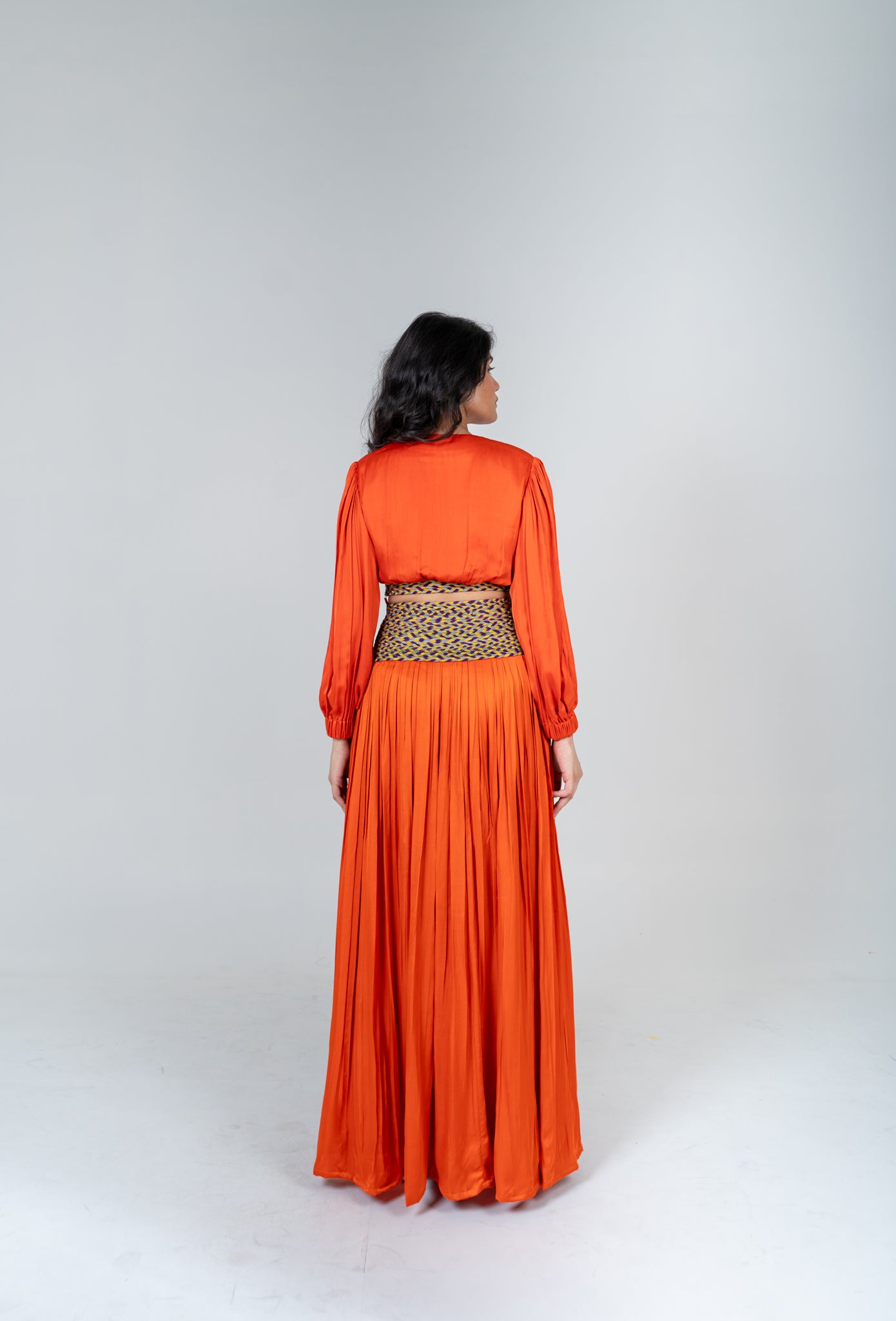 Orange Skirt Set with Color-Blocked Braids