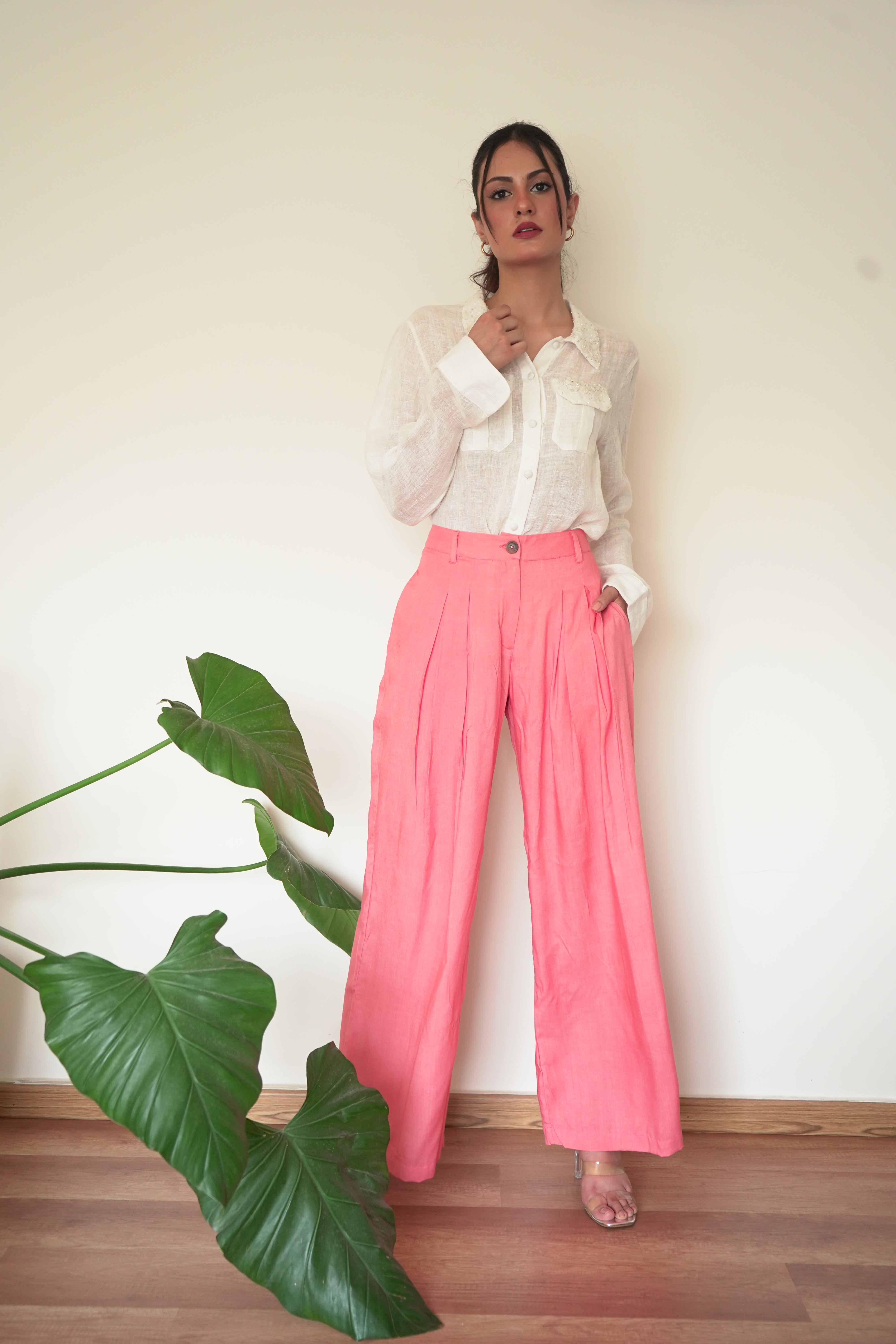 Marilyn wide-legged coral trousers