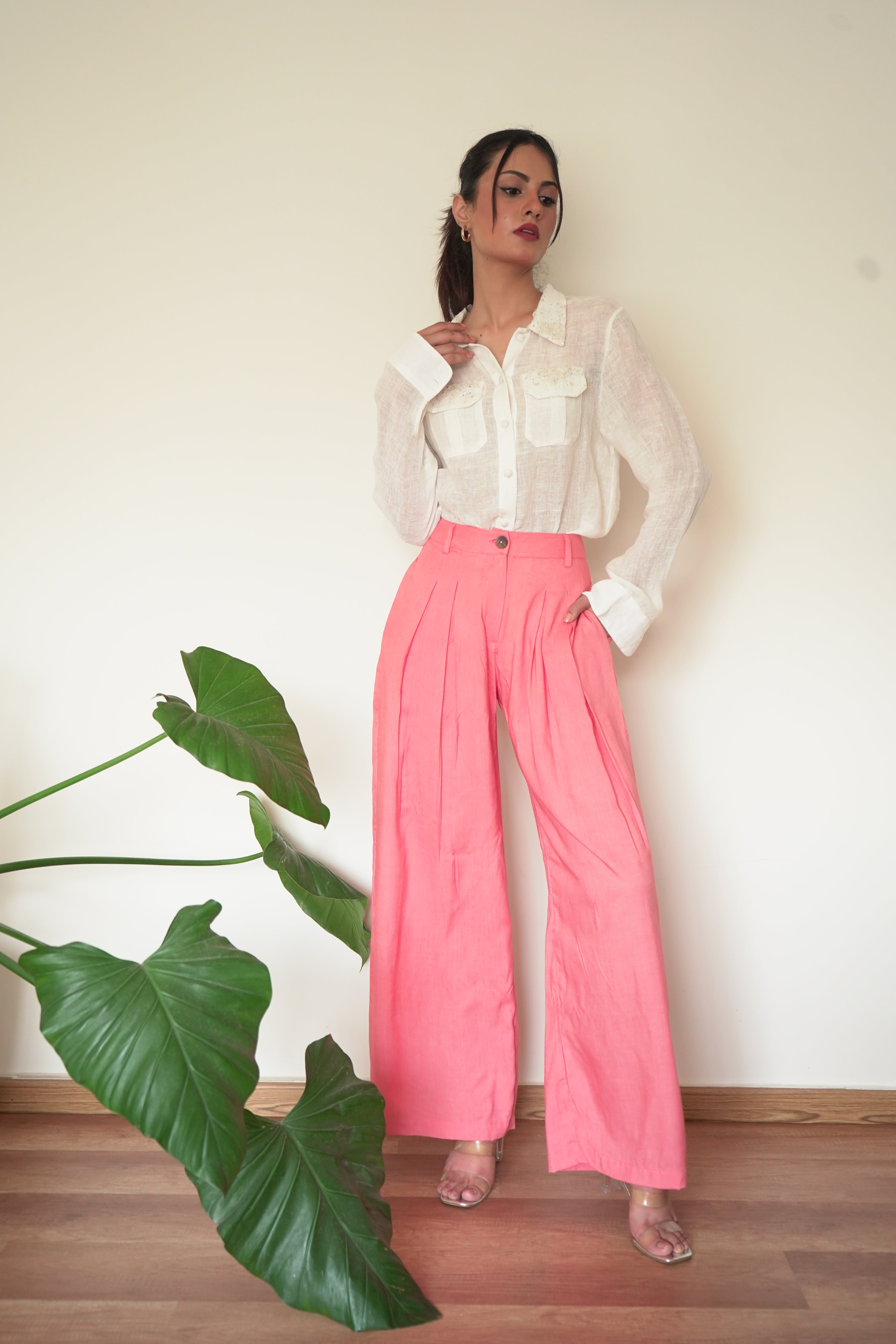 Marilyn wide-legged coral trousers