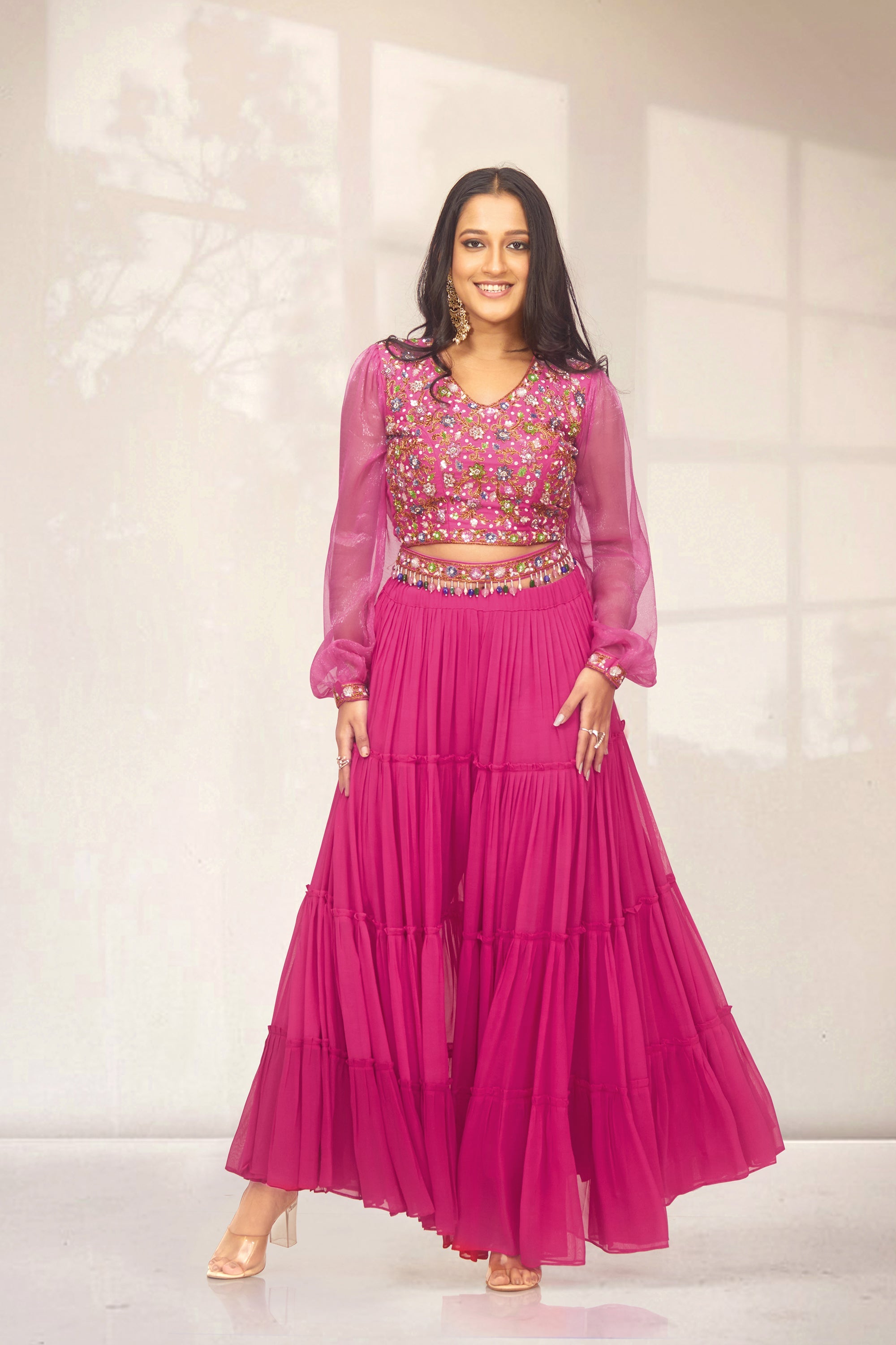 HOT PINK LEHNGA SET WITH COLORFUL EMBROIDERY