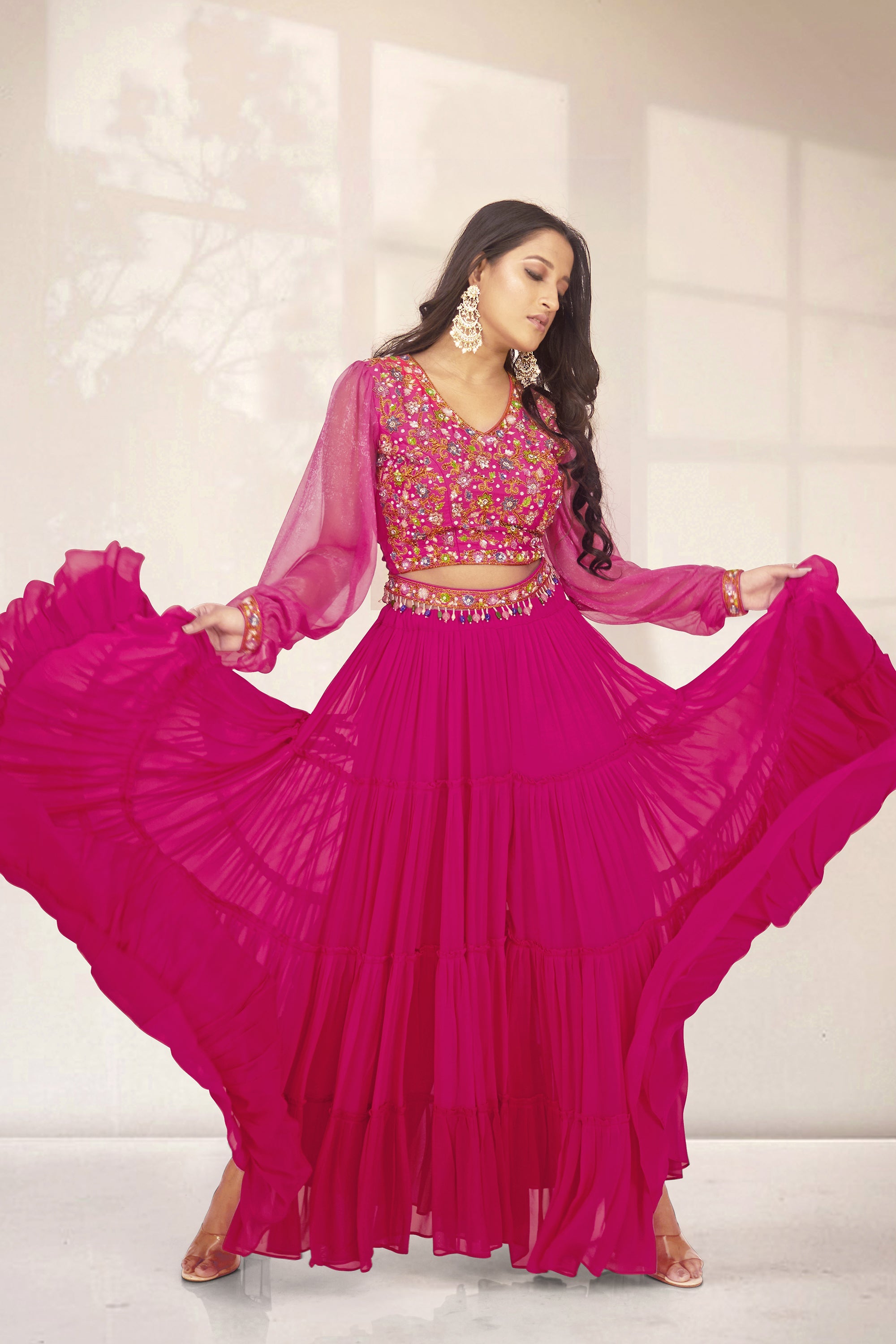 HOT PINK LEHNGA SET WITH COLORFUL EMBROIDERY