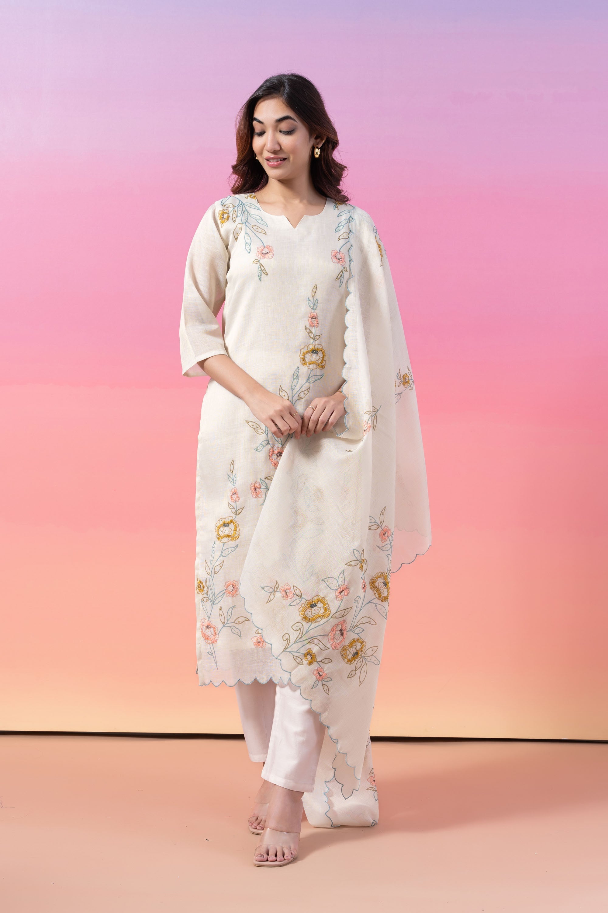 ILLUSION EMBROIDERED KURTA SET