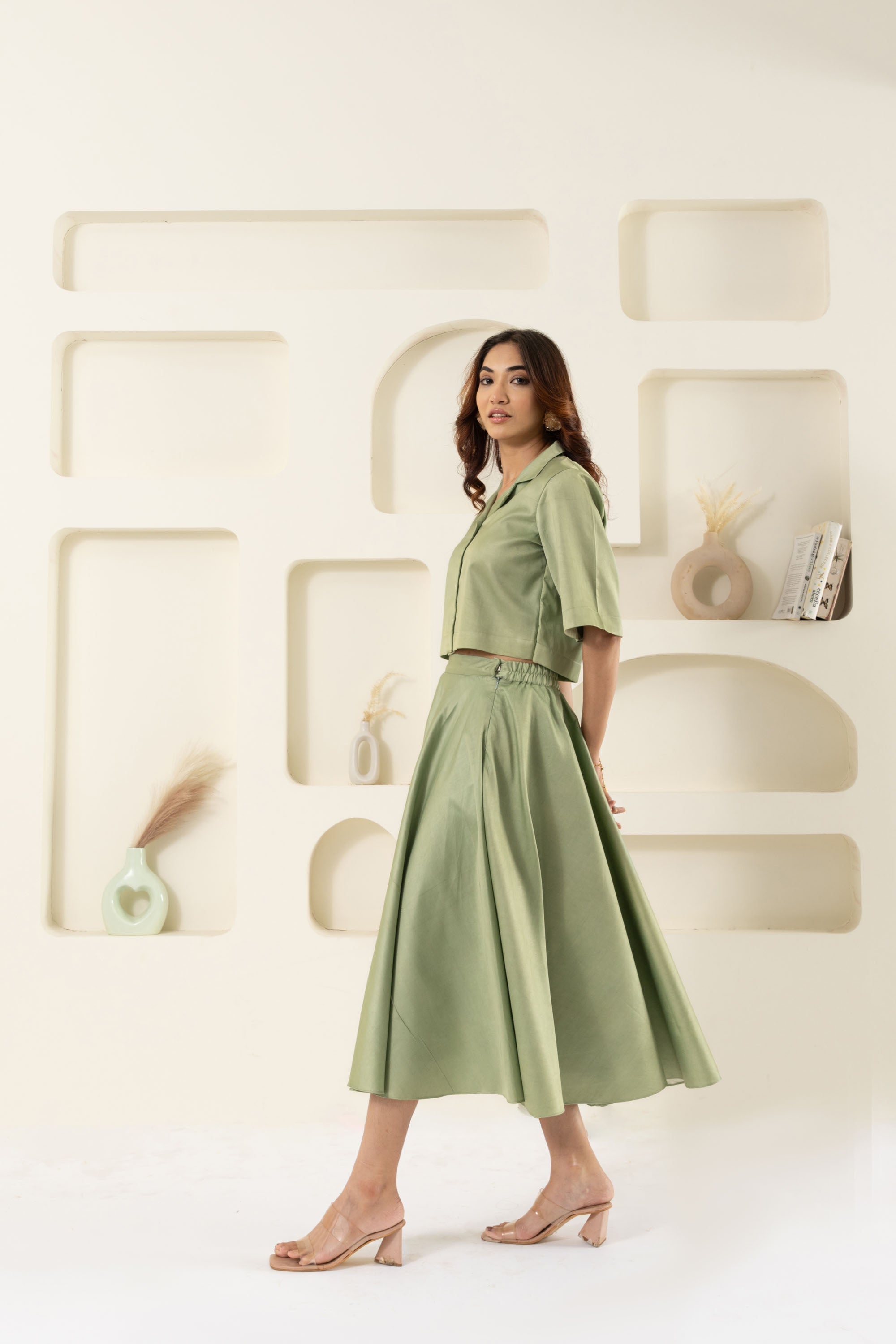 GREEN COTTON SKIRT TOP SET