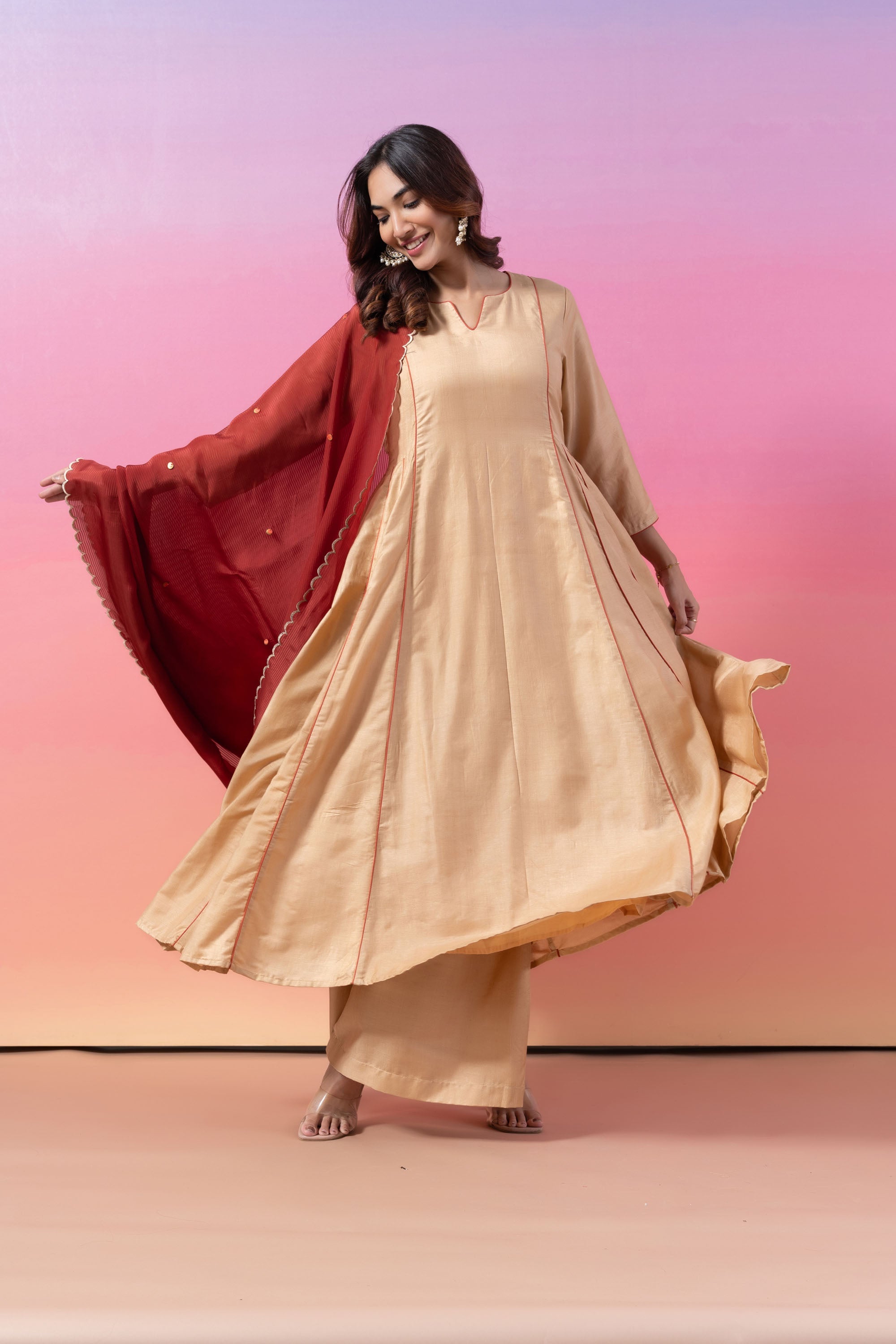 CREAM SILK ANARKALI KURTA SET