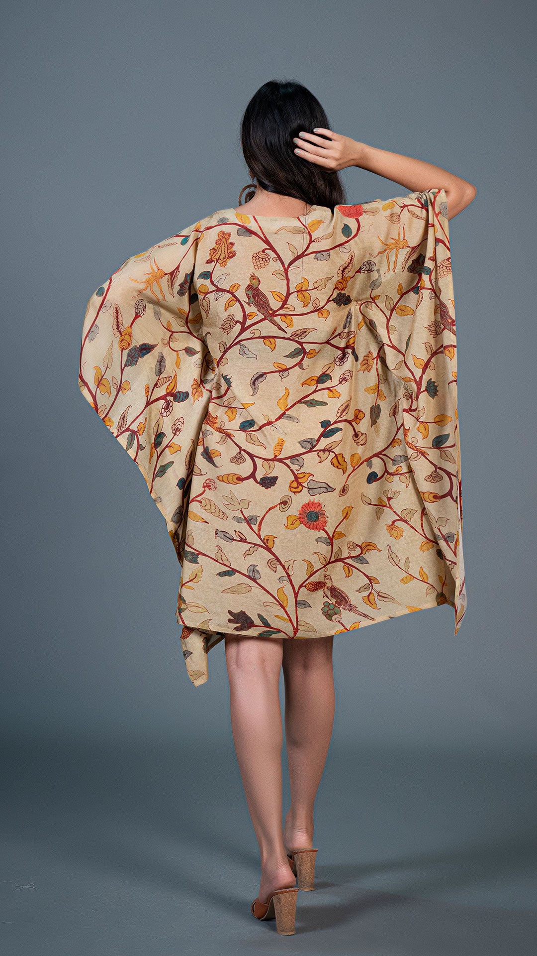 BEIGE KALAMKARI KAFTAN DRESS