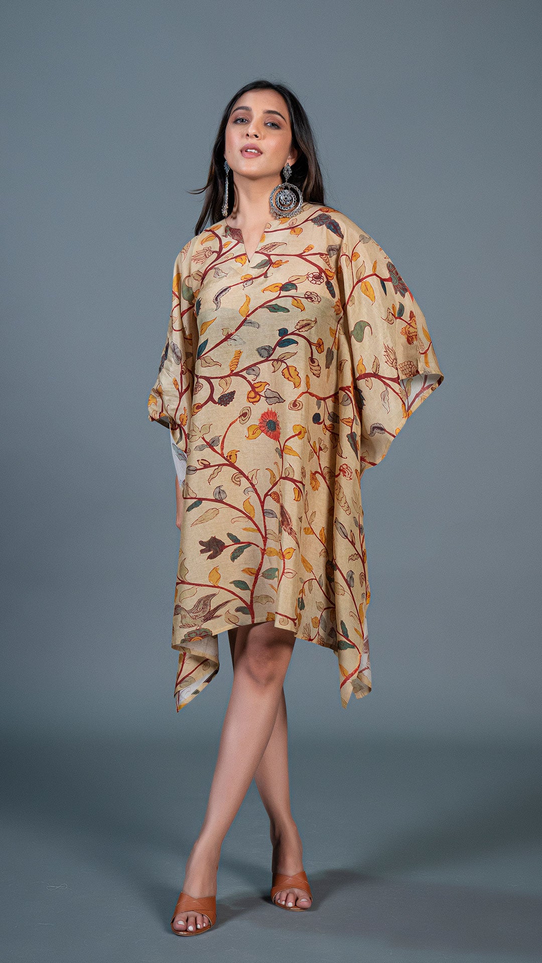 BEIGE KALAMKARI KAFTAN DRESS