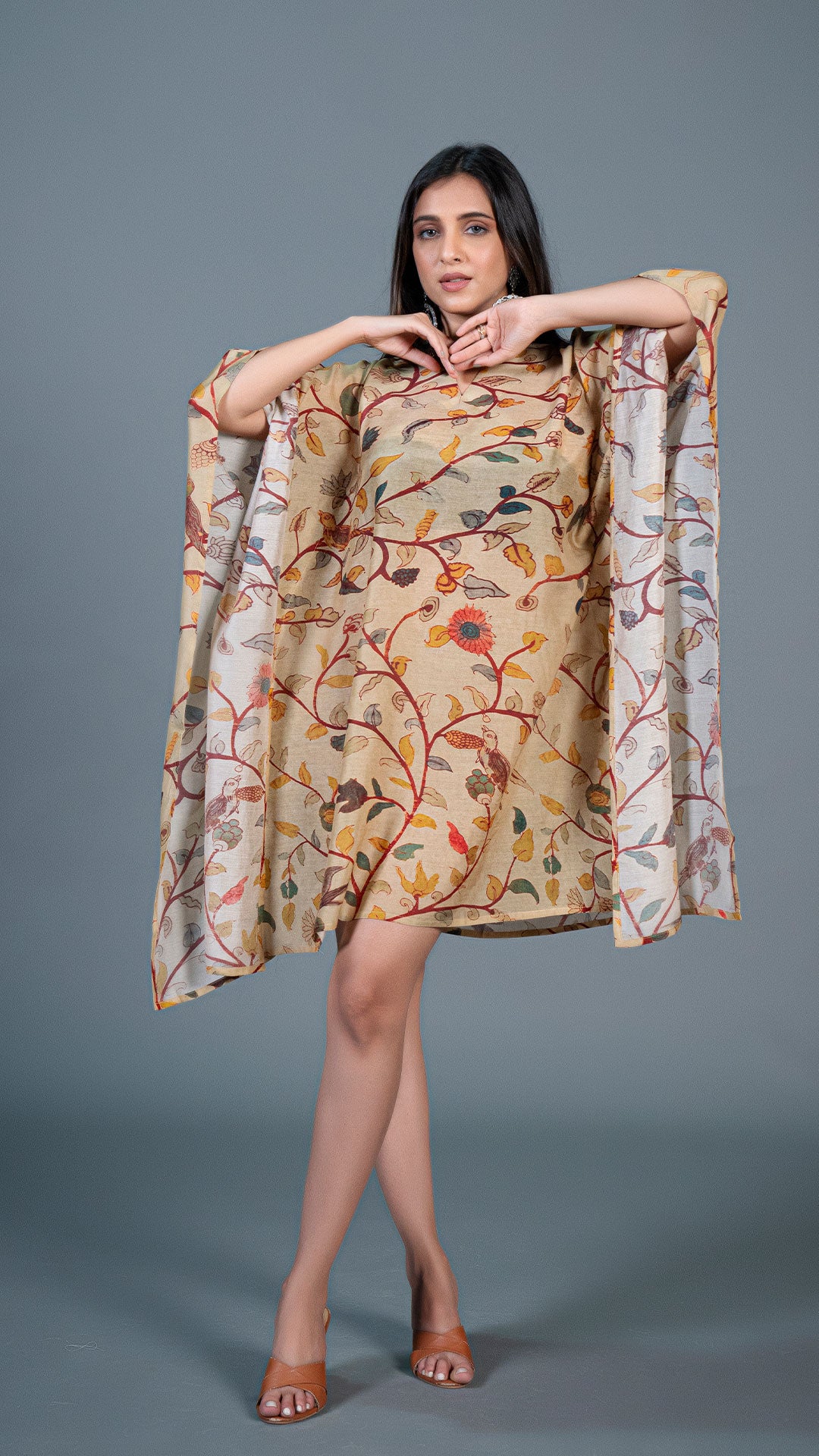 BEIGE KALAMKARI KAFTAN DRESS