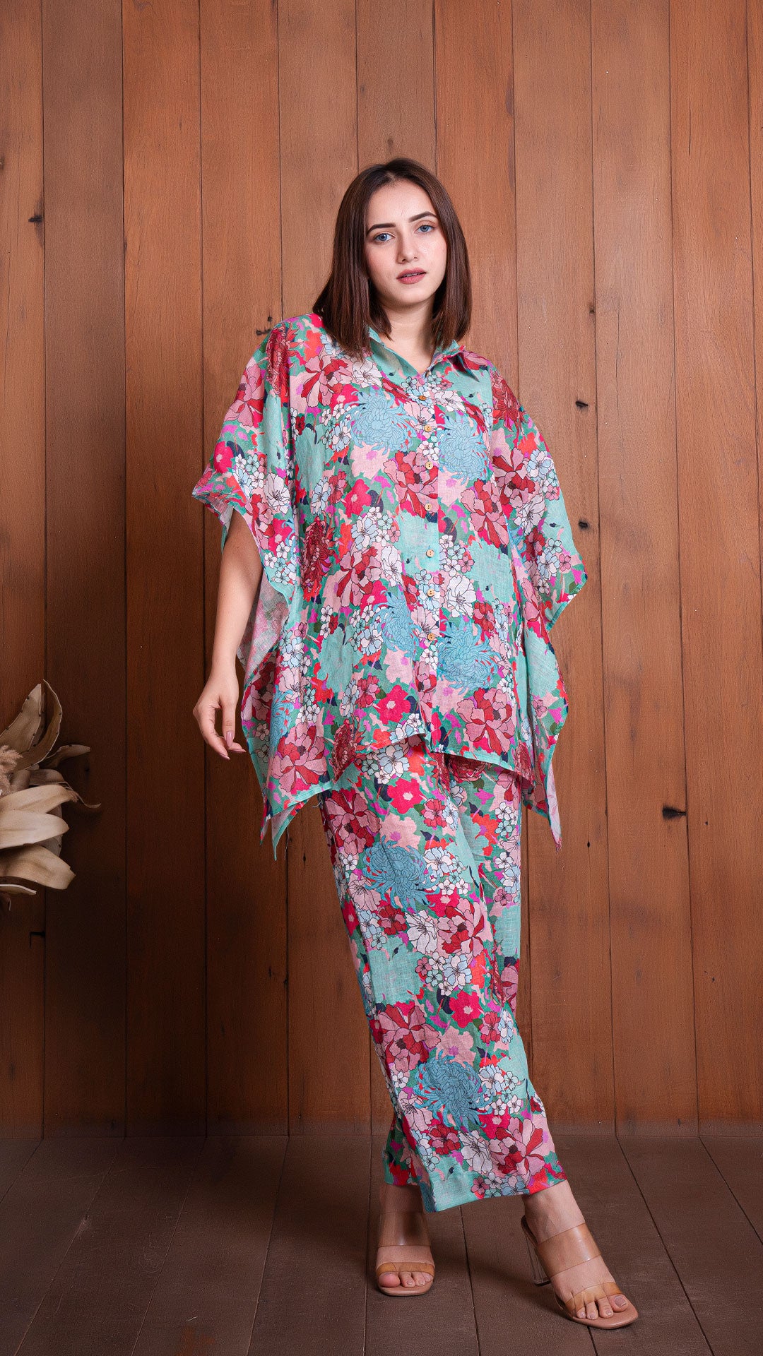 FLORAL ILLUSION LINEN KAFTAN STYLE CO-ORD SET