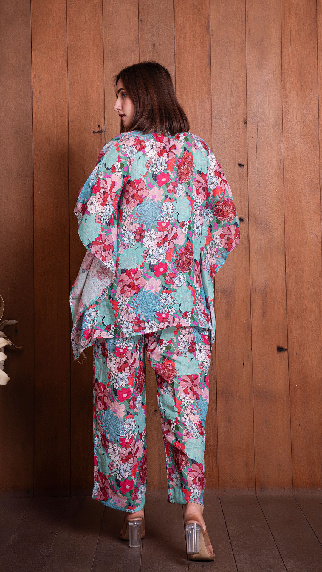 FLORAL ILLUSION LINEN KAFTAN STYLE CO-ORD SET