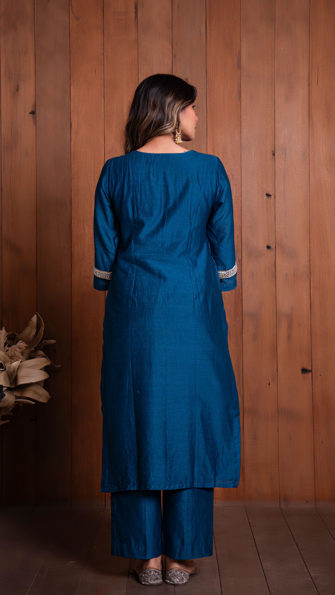 PEACOCK BLUE CHANDERI KURTA SET