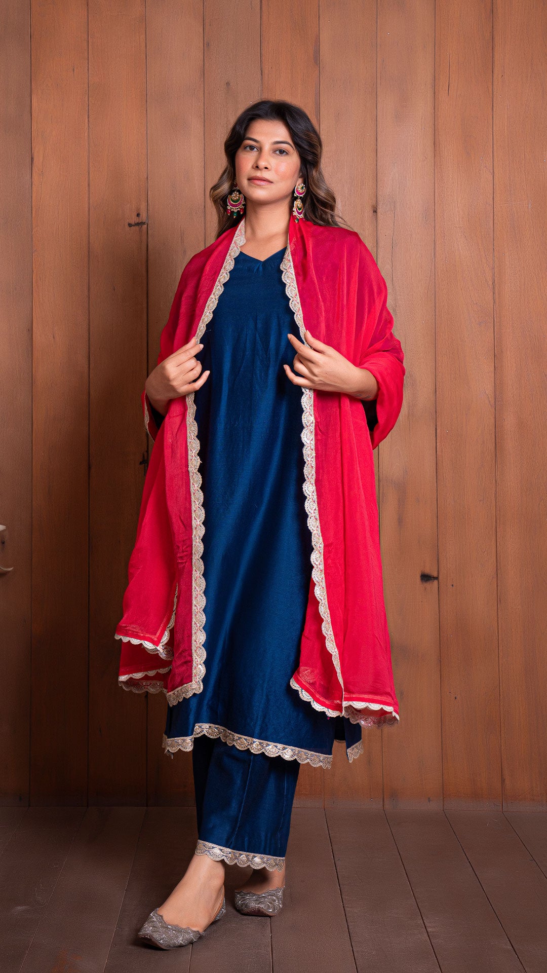 NAVY BLUE CHANDERI KURTA SET