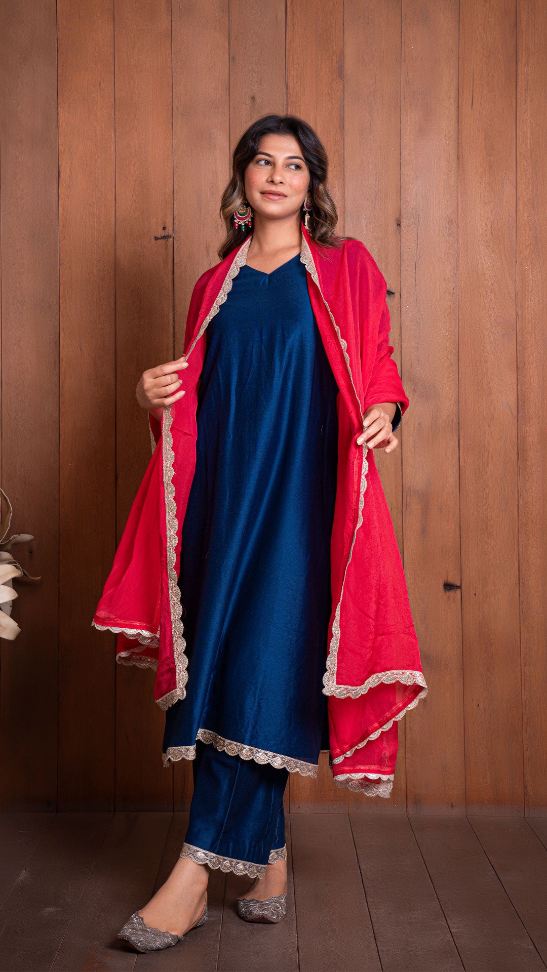 NAVY BLUE CHANDERI KURTA SET