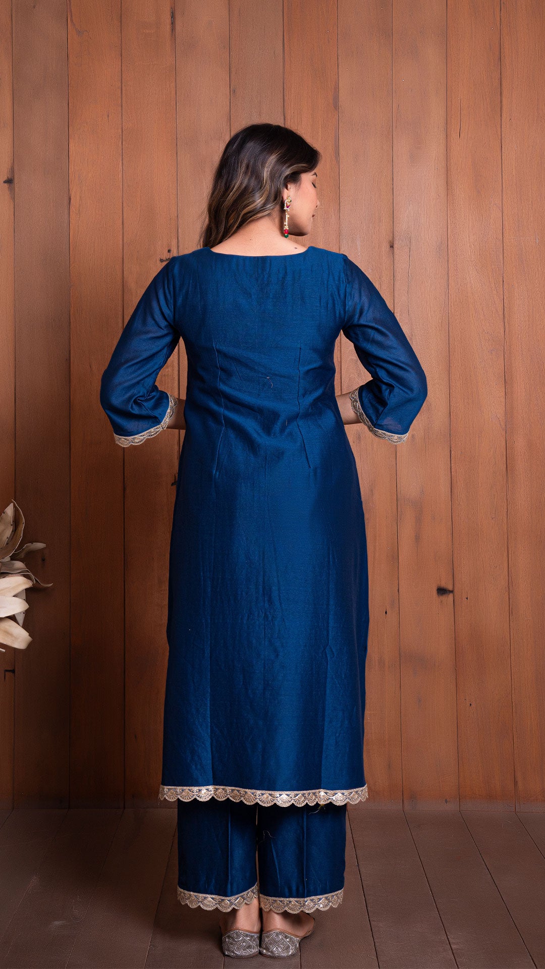 NAVY BLUE CHANDERI KURTA SET