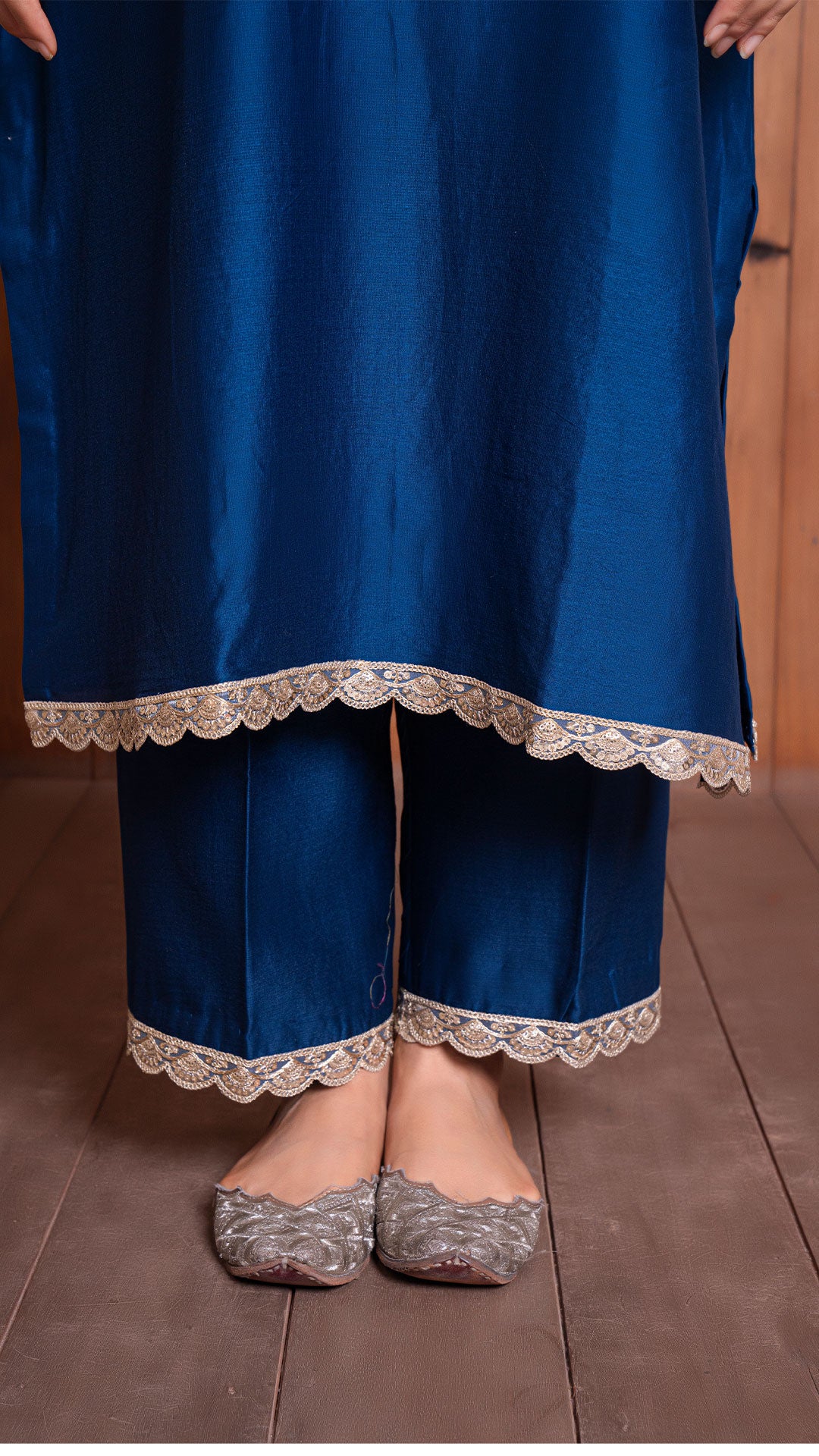 NAVY BLUE CHANDERI KURTA SET