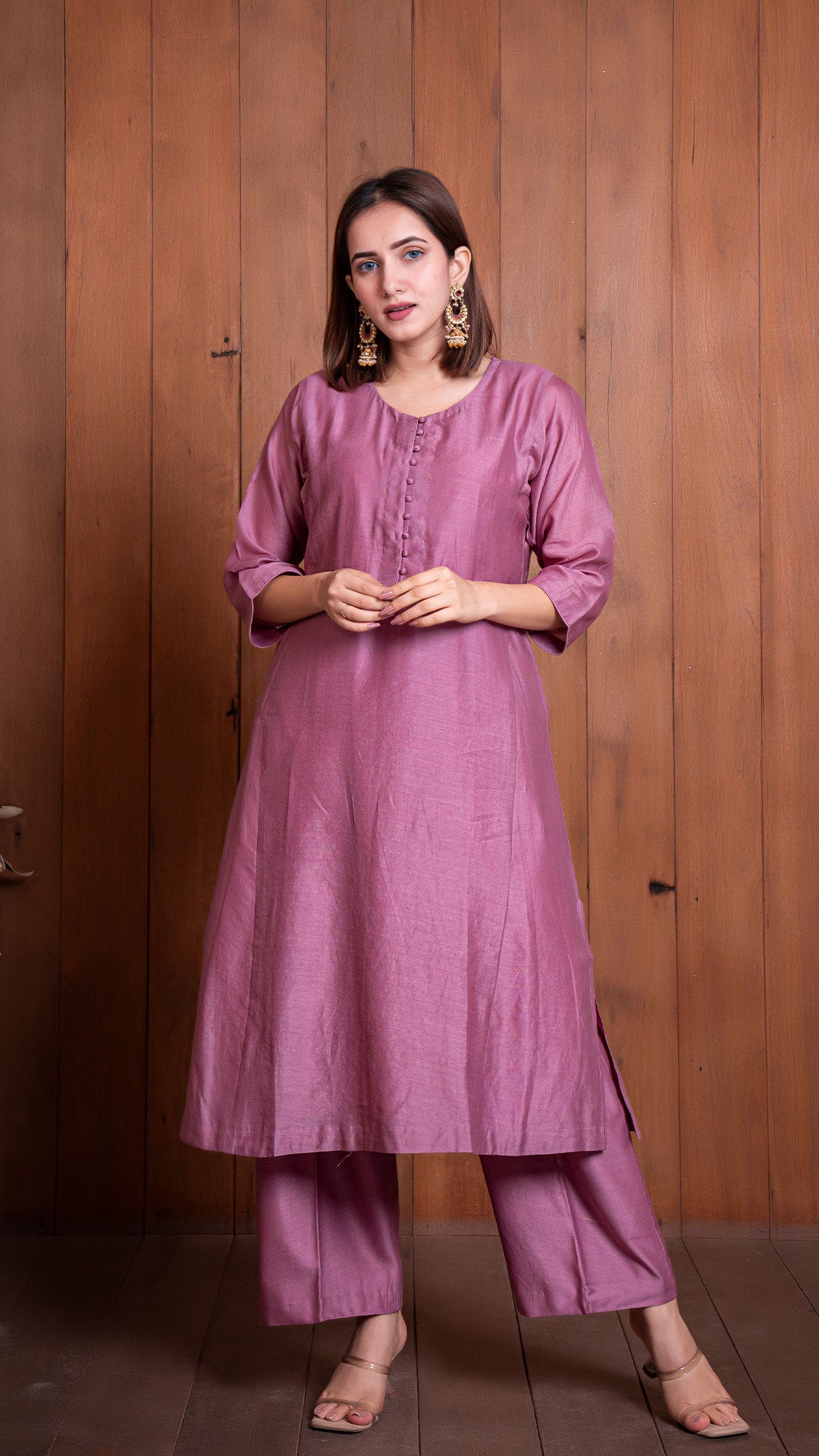 MAUVE CHANDERI JABHA KALI KURTA