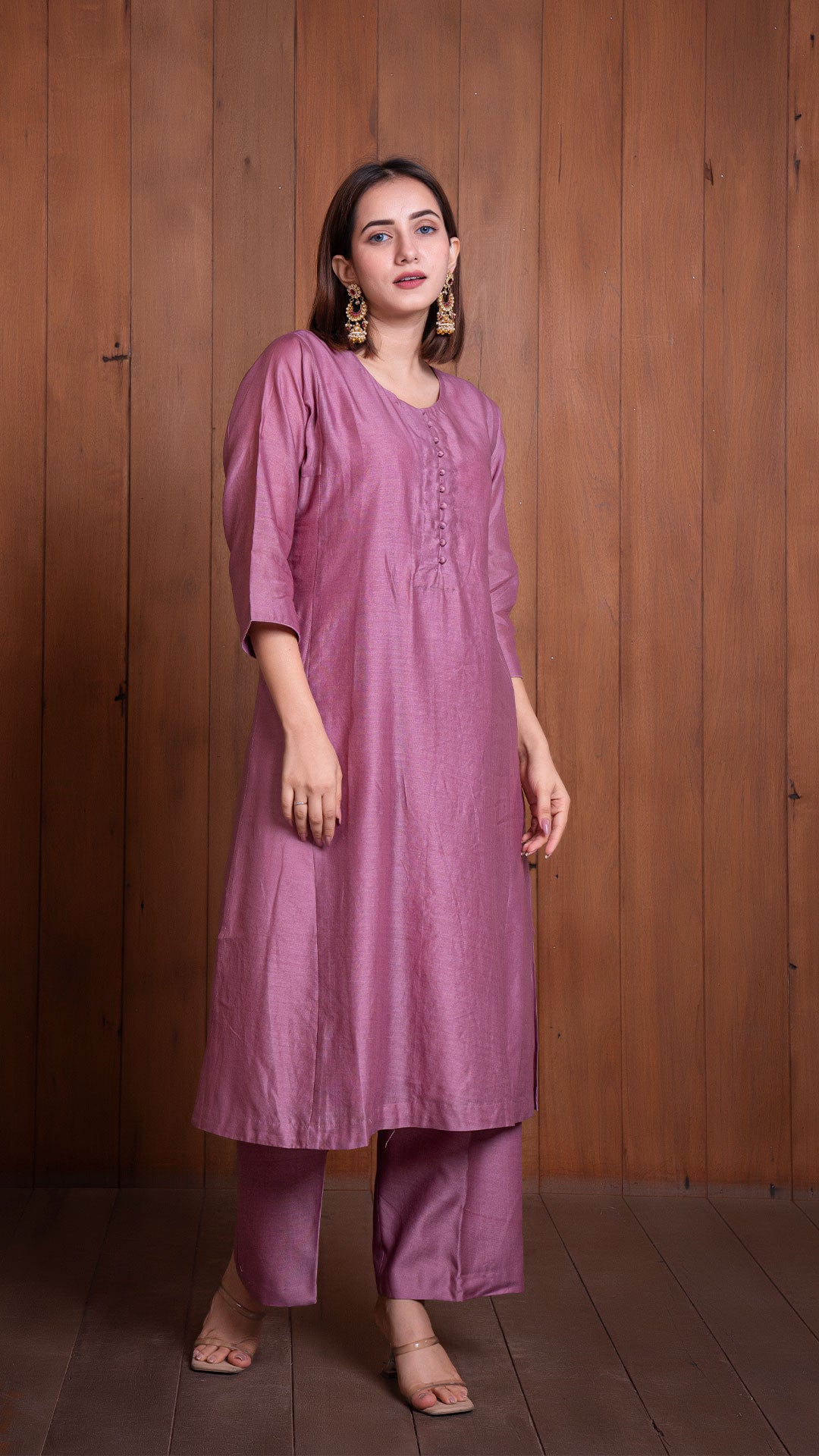 MAUVE CHANDERI JABHA KALI KURTA