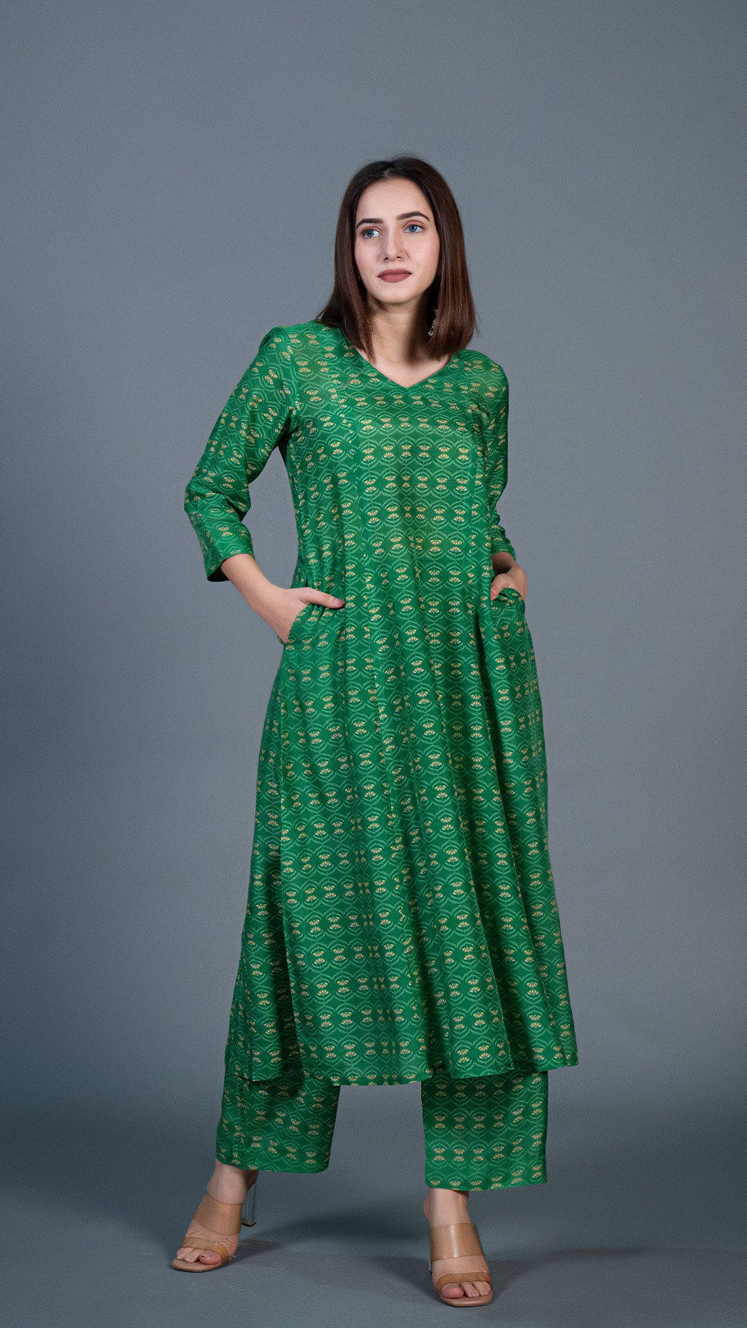 BRIGHT GREEN KALI KURTA IN COTTON SILK