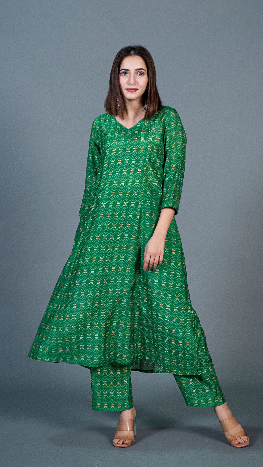 BRIGHT GREEN KALI KURTA IN COTTON SILK