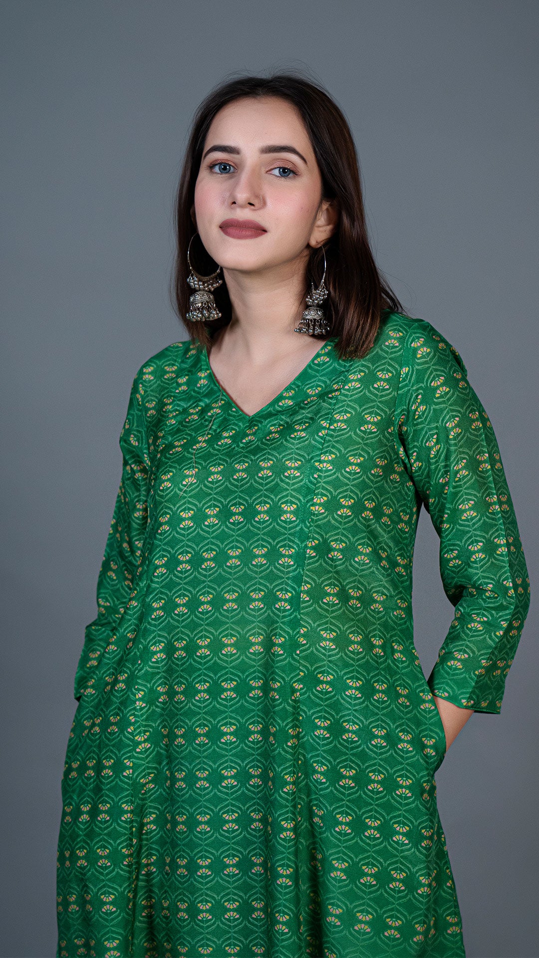 BRIGHT GREEN KALI KURTA IN COTTON SILK