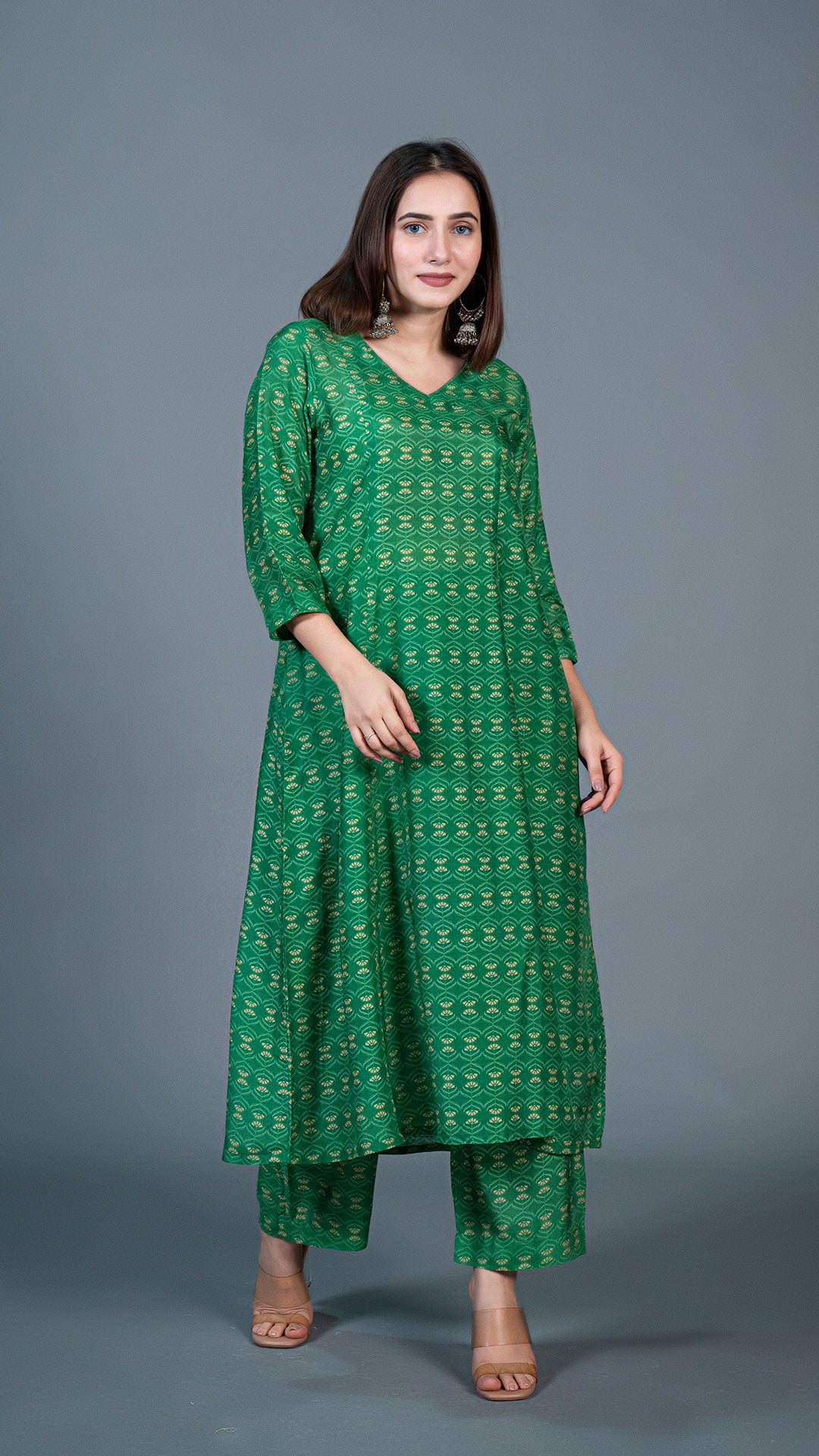 BRIGHT GREEN KALI KURTA IN COTTON SILK