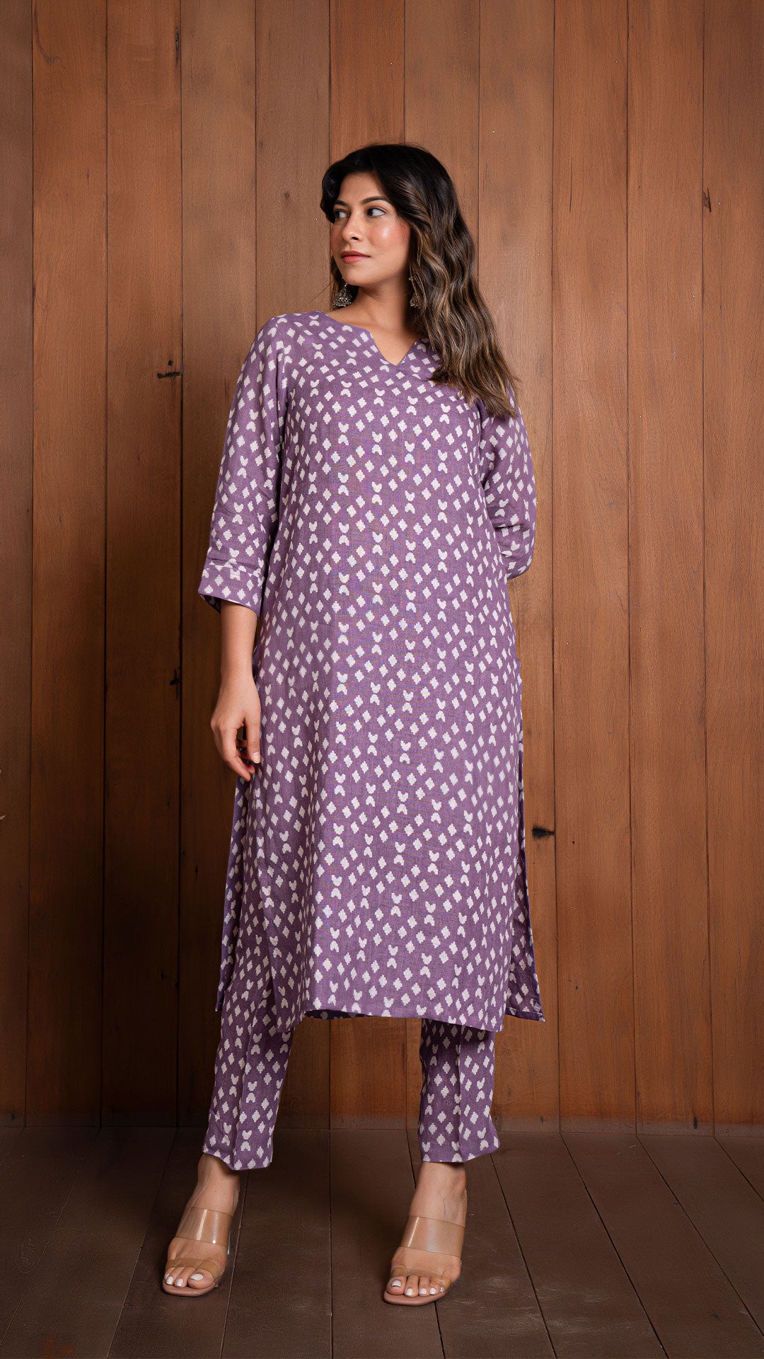 LAVENDER GEOMETRIC PRINT PURE LINEN KURTA