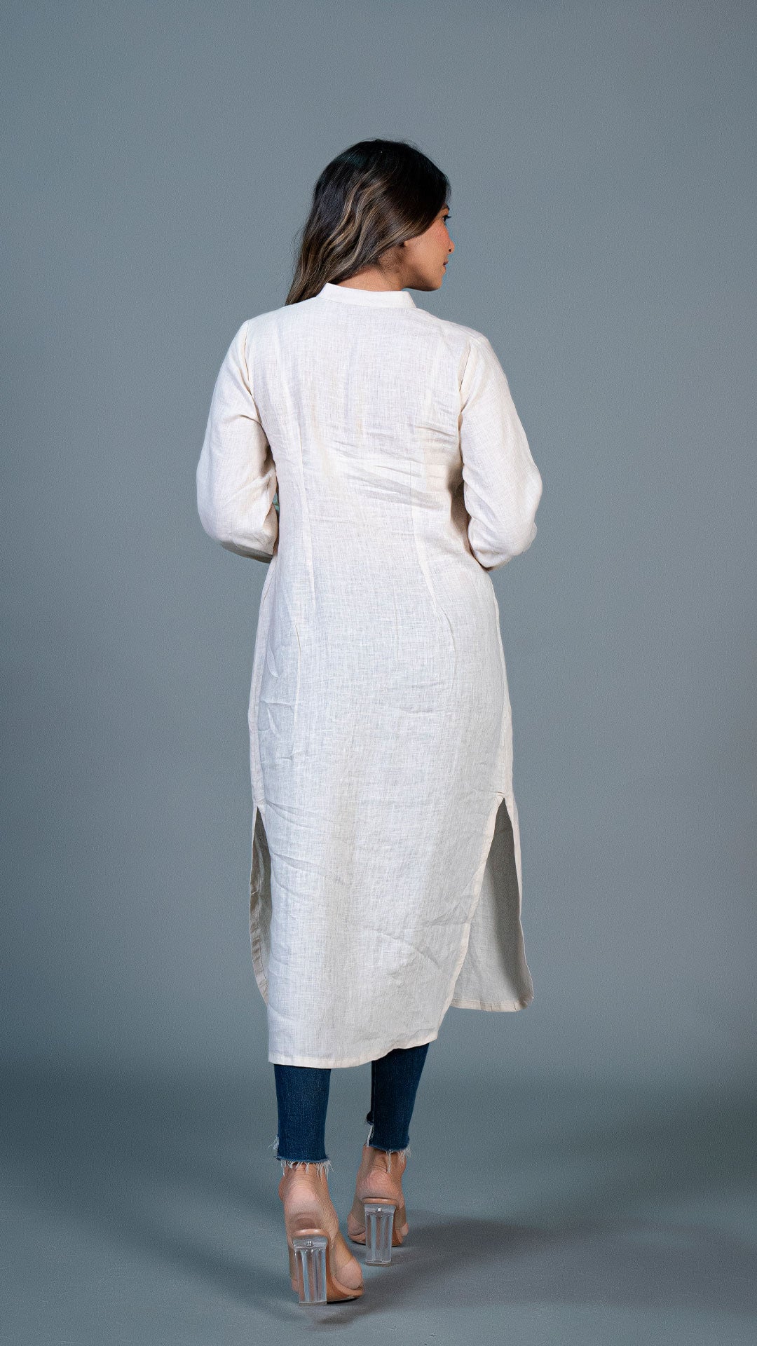 BEIGE JABHA STYLE LINEN KURTA