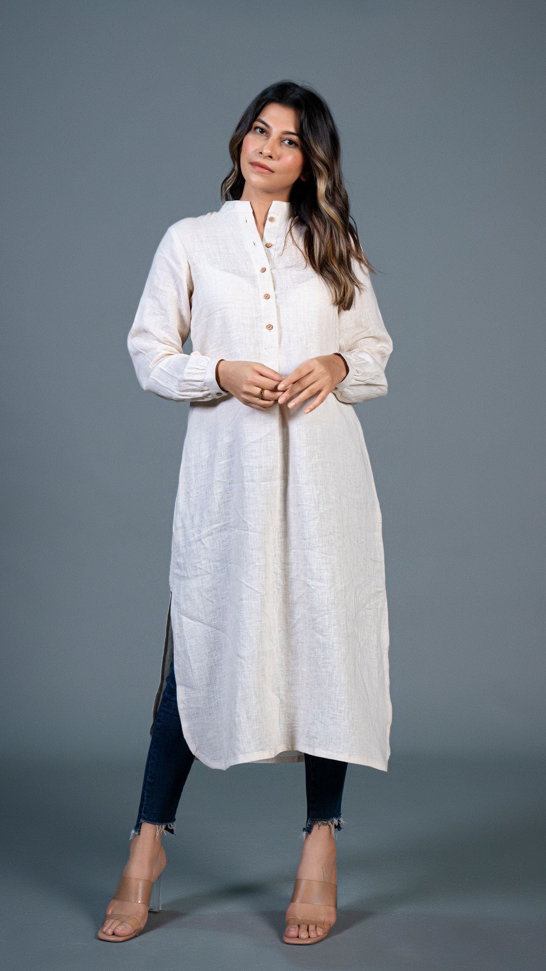 BEIGE JABHA STYLE LINEN KURTA