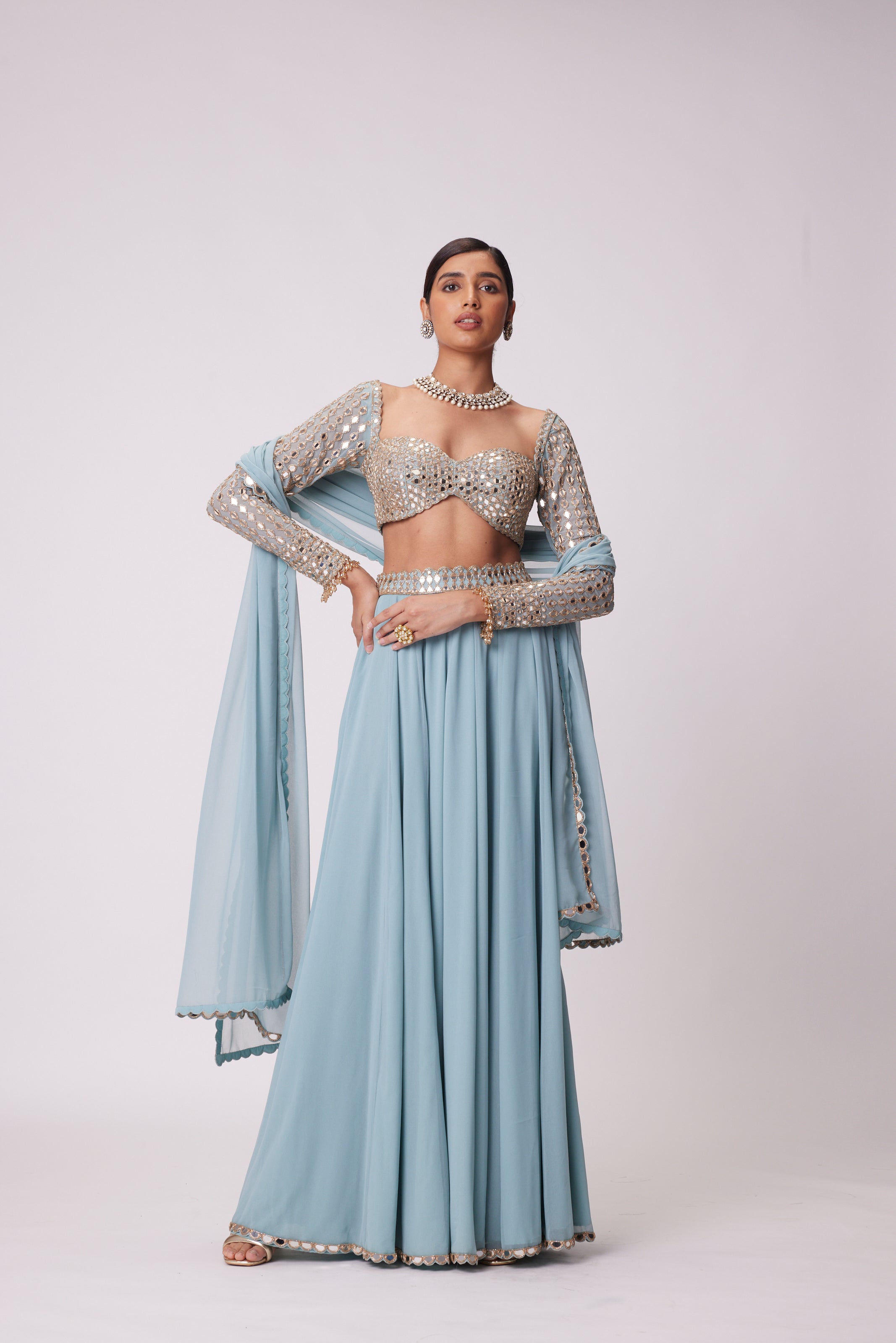 POWDER BLUE LEHENGA PANTS SET