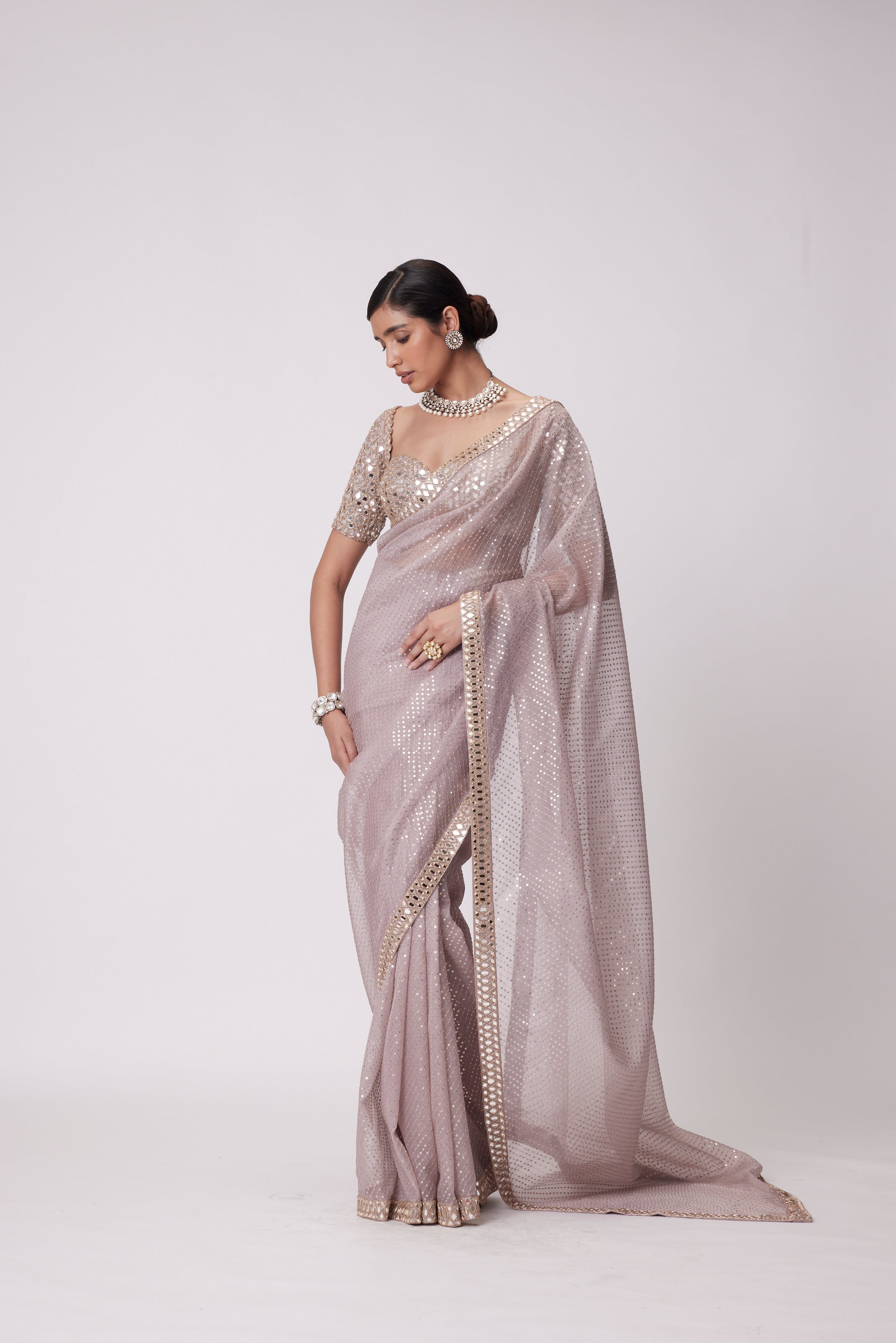 ASH PINK ORGANZA SAREE SET