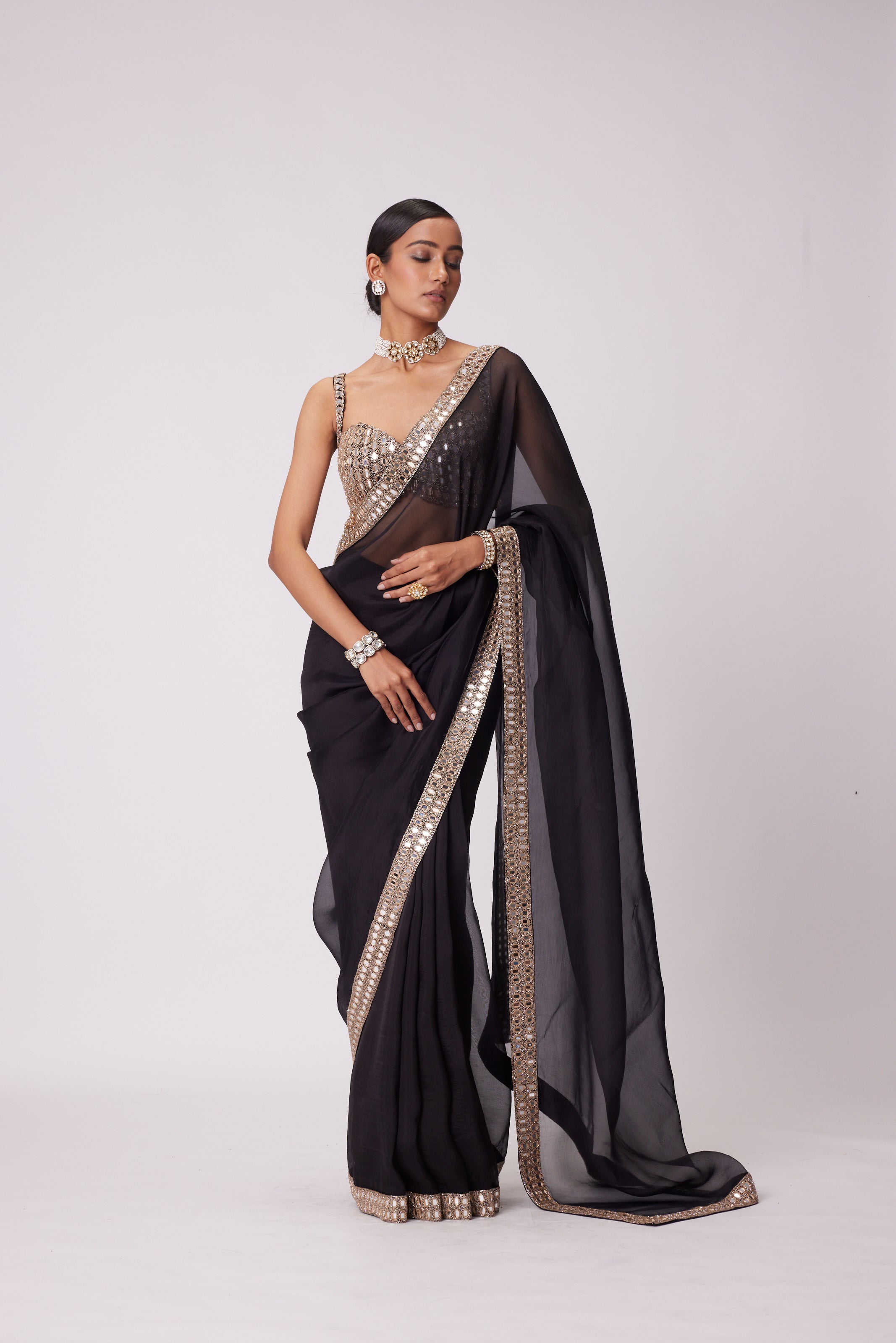 BLACK ORGANZA SAREE SET